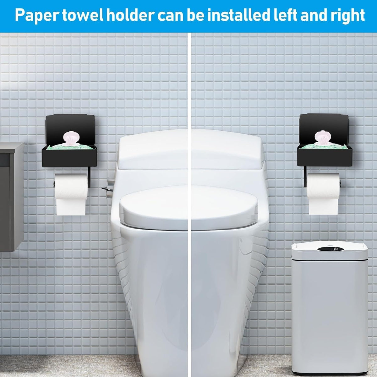 Toilet Paper Holder with Storage, Shelf of Bathroom Toilet Tissue Holder, Toilet Paper Roll Holder, Black Stainless