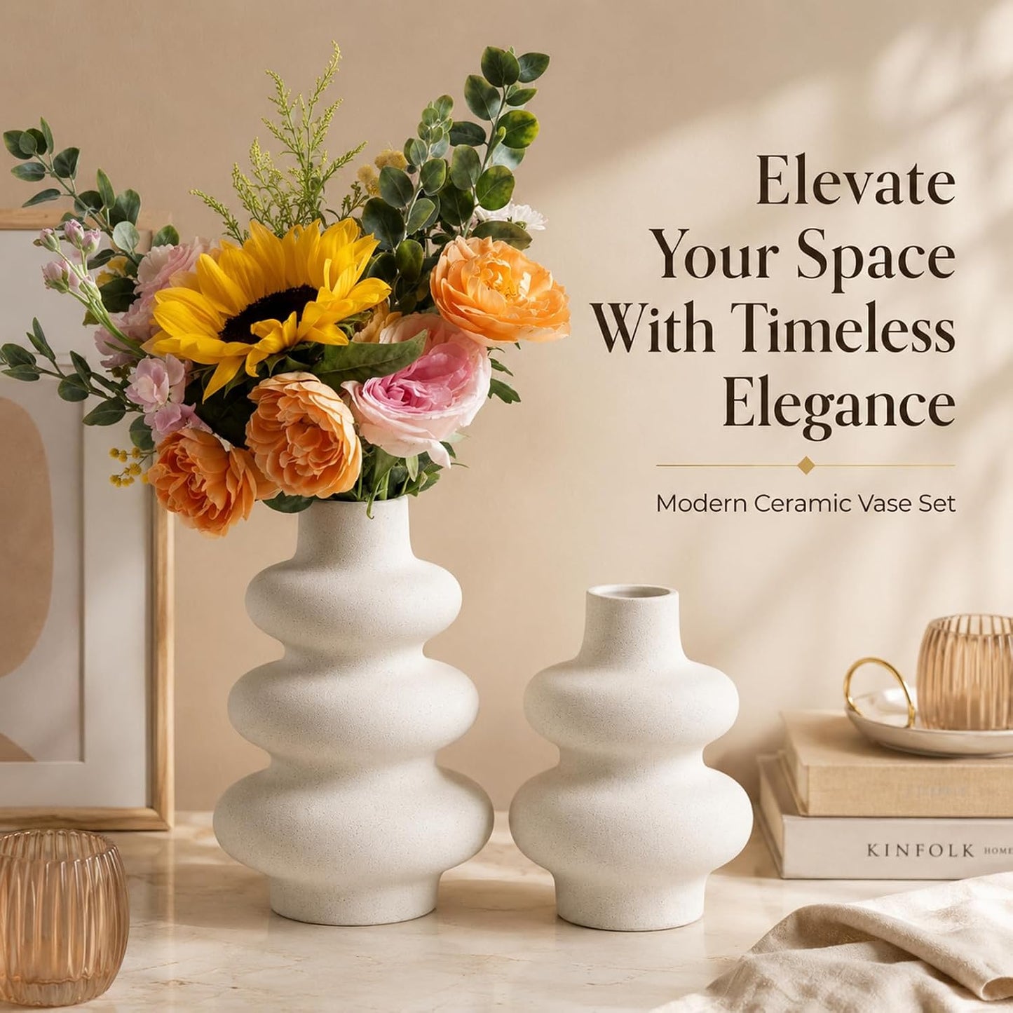 Ceramic Vase Set / White / Set of 2