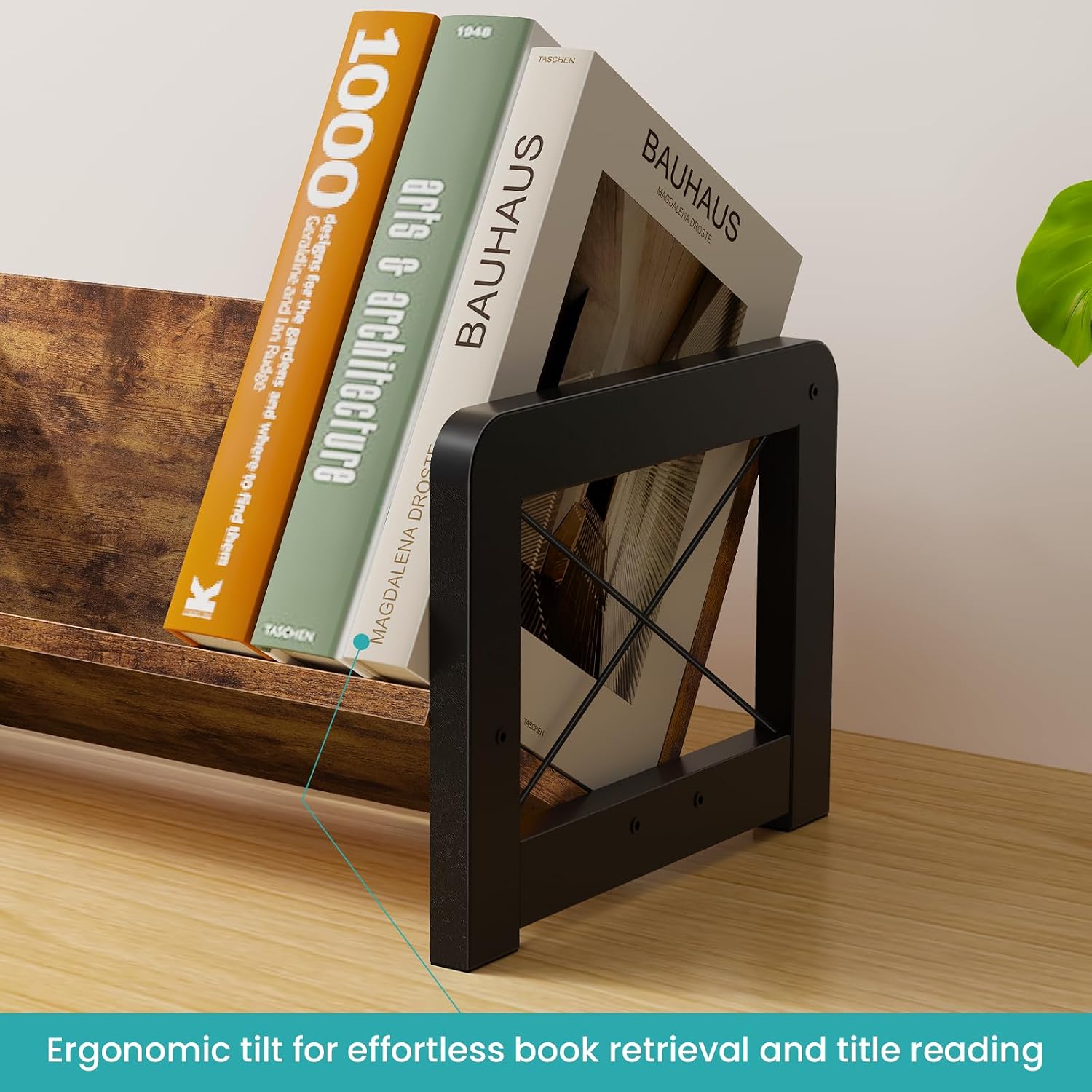 ELITEROO Desktop Bookshelf Organizer, Wood Slanted Desk Bookshelf, Small Tabletop Book Rack, Portable Mini Bookcase for