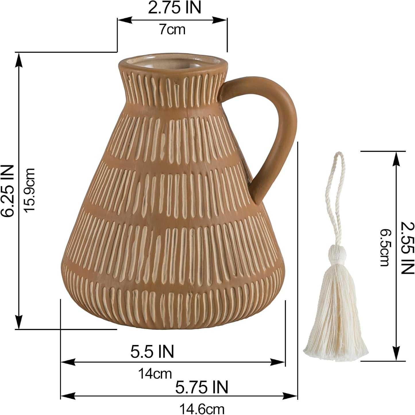 Rustic Farmhouse Vase / Yellow - Tassel