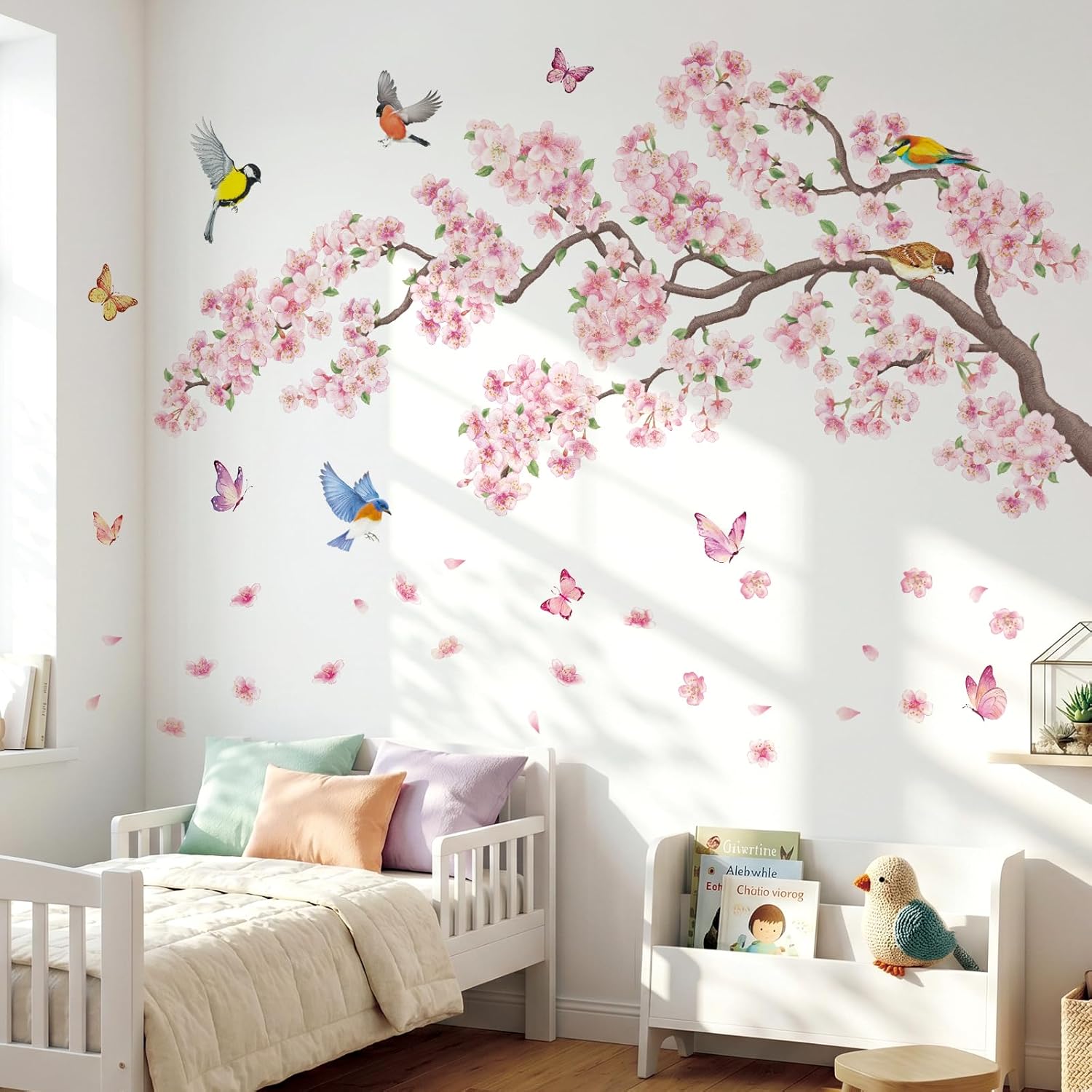 SG2-2427 and Bird Wall Stickers Cherry Blossom Tree Branch Decals Bedroom Living Room / Pink Flowers