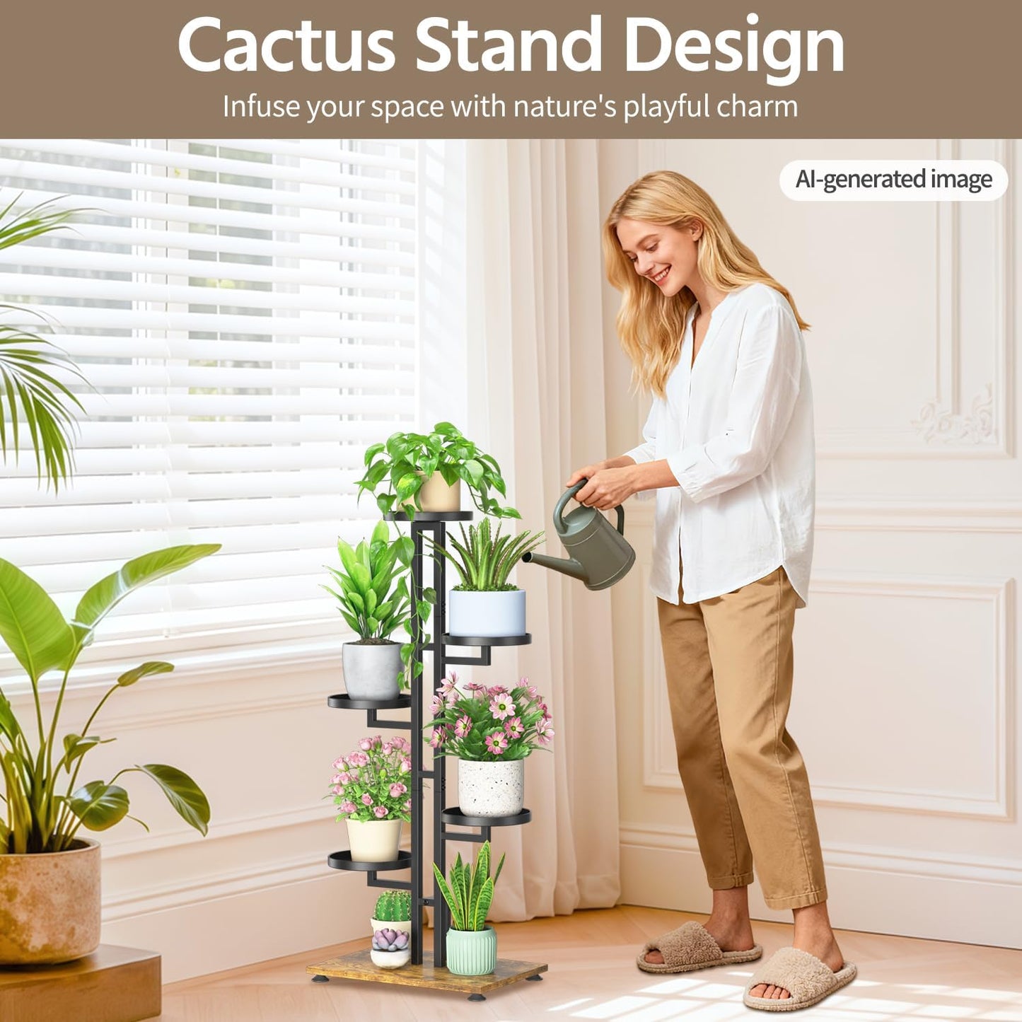 LASZOLA Plant Stand Tall Flower Holder for Indoor Corner, 5 Tier Black | Sturdy Multi Level Planter Shelf, Plant Pot