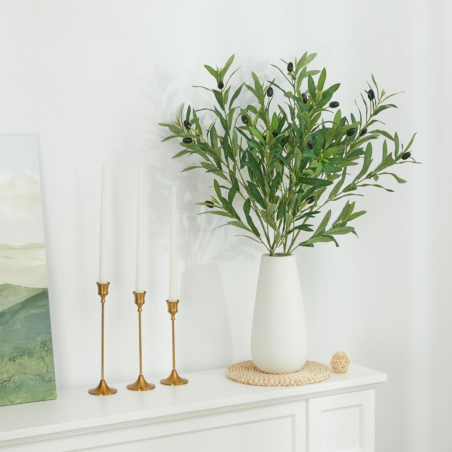 Olive Branches for Vases Artificial Greenery Stems Faux Olive Tree Branch Home / 35 Inch / Set of 4