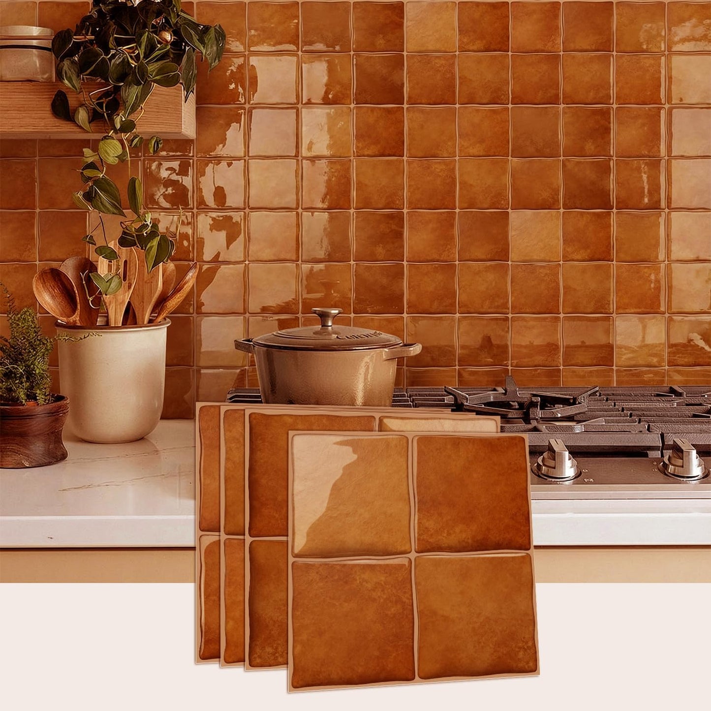 Pcs 3D Self Adhesive Wall Tile Sticker / Brown / 6 x 6 x 10 / Pcs