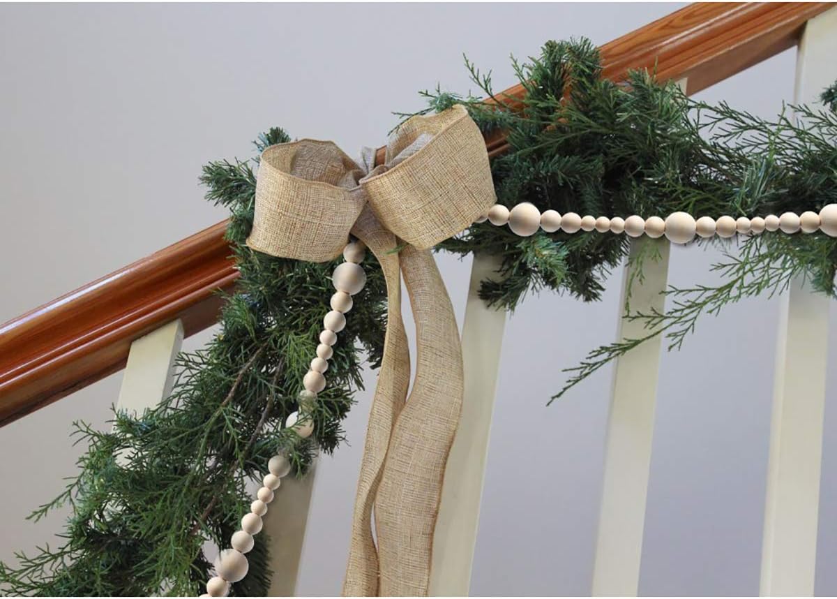 Christmas Wood Bead Garland / 86 Inch / Set of 2