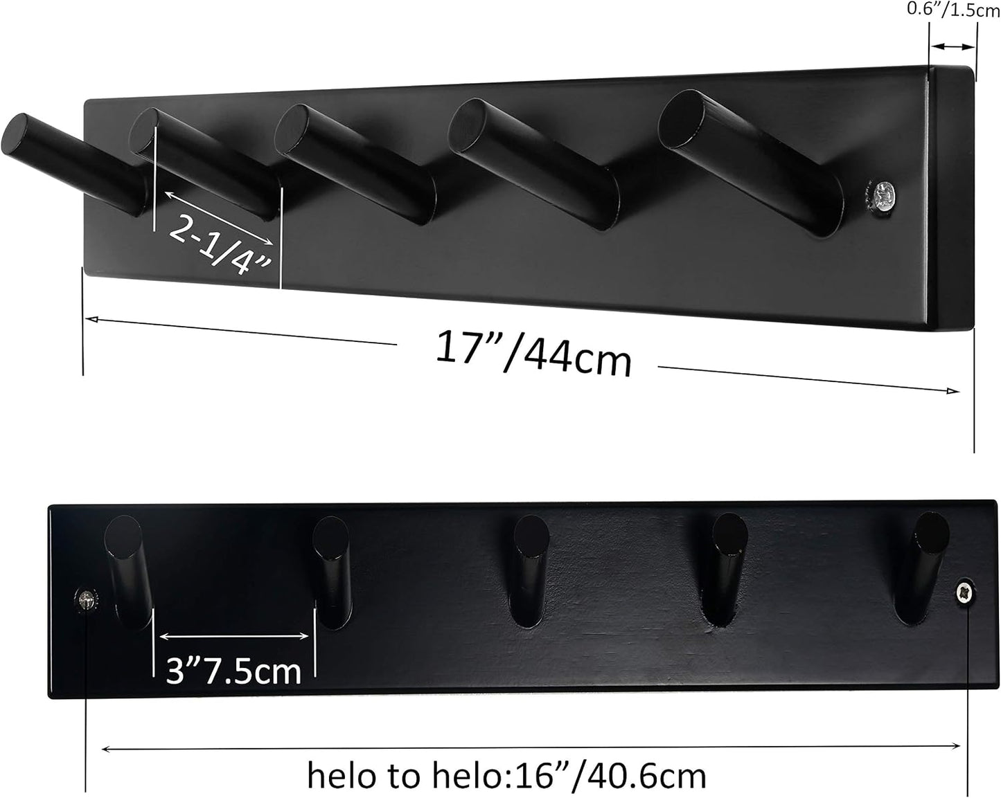 SKOLOO Coat Rack Wall Mount 17 inch, 5 Hooks, Bamboo, Shaker Style, Black | Wooden hooks for wall, painted finish