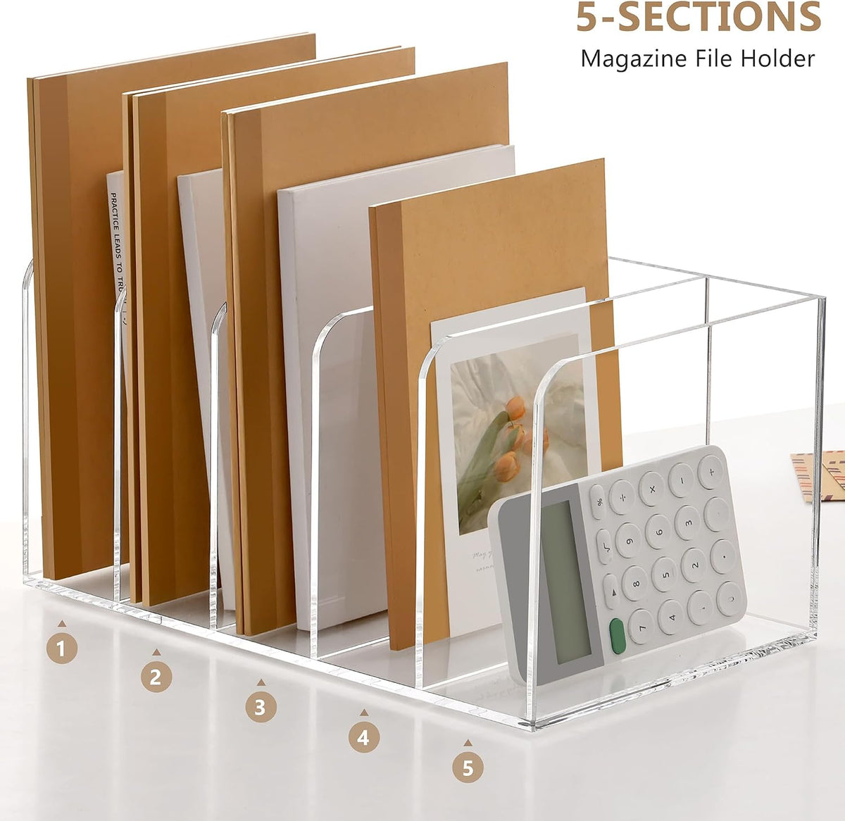 SANRUI Acrylic Magazine Holder Desk Organizer Workspace Sorters, Clear Bookend File Sorter Folder Rack For Home Office