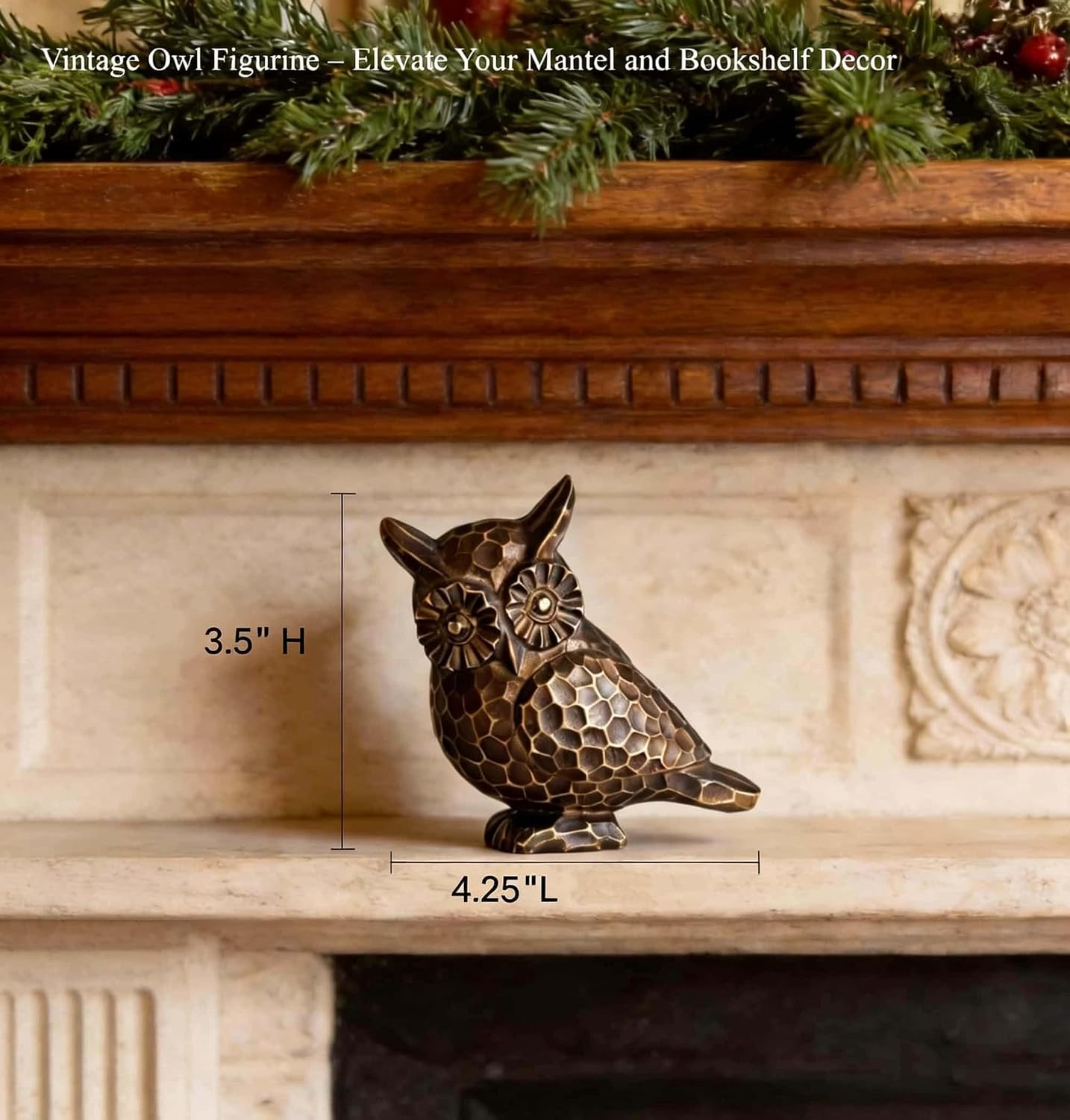 Small Brushed Vintage Owl Statue / Bronze