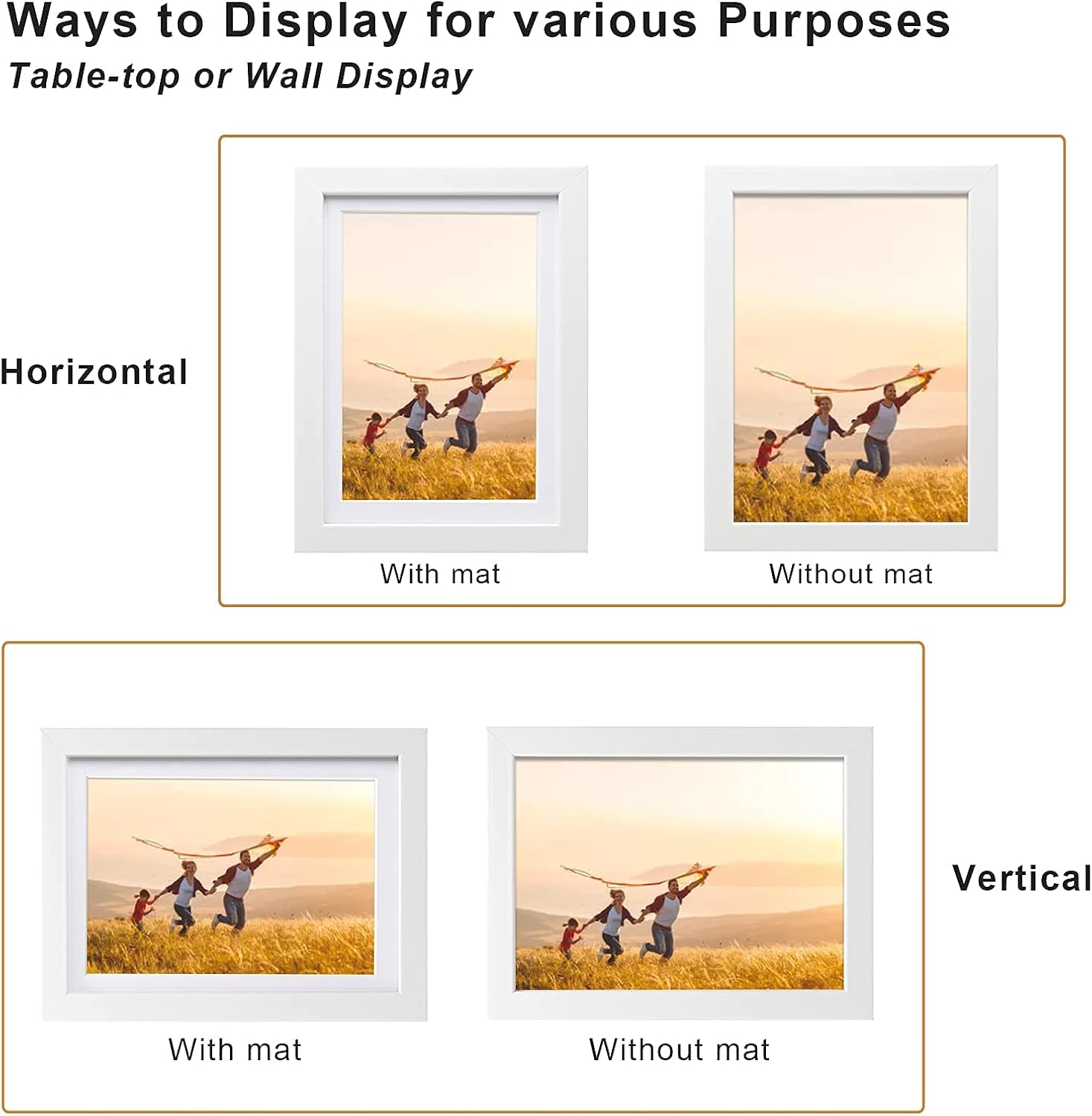 Wooden Photo Frames Matted / White / 5 x 7 / Set of 4