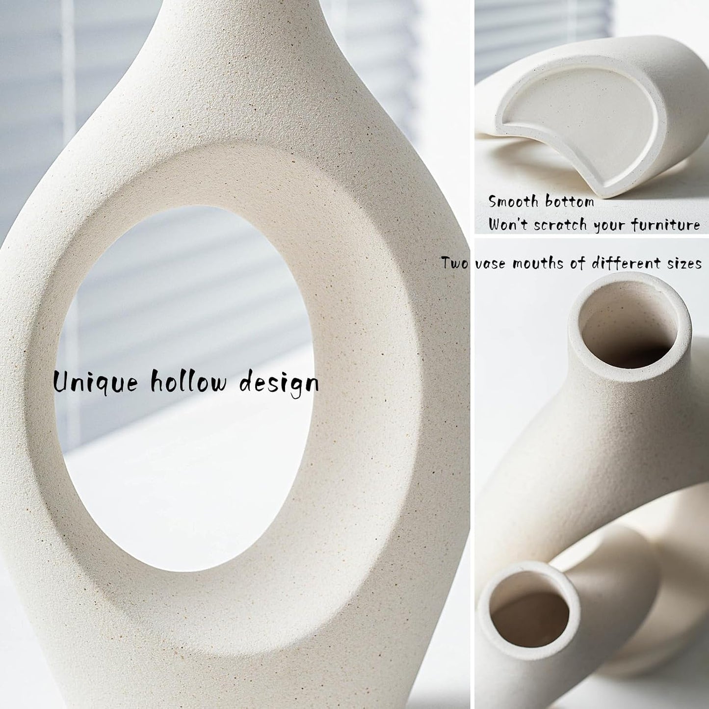 Snuggle Hollow XL Cream White Ceramic Vase / Cream White XL / Set of 2