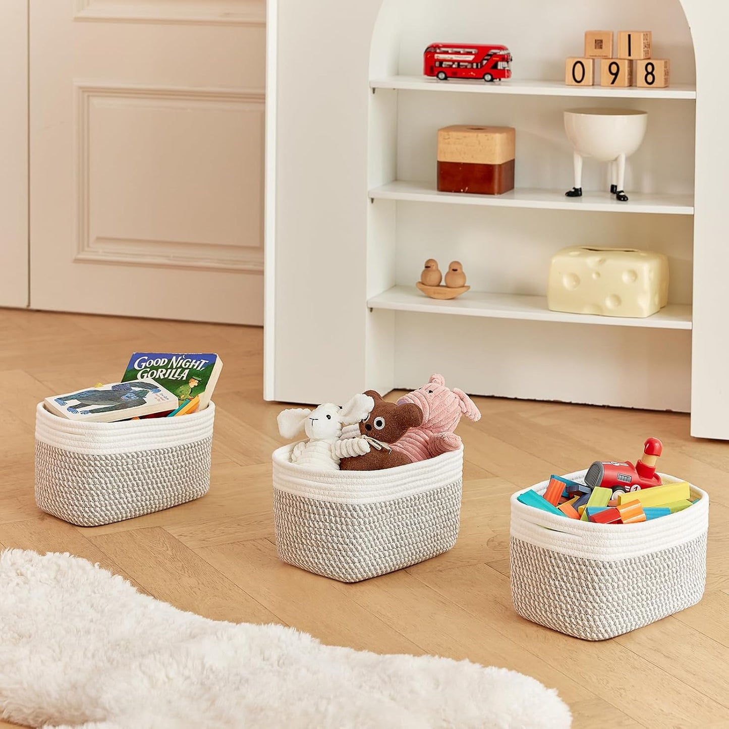 Bathroom Storage Basket / White & Mixed Grey / 10.6 x 6.7 x 6.7