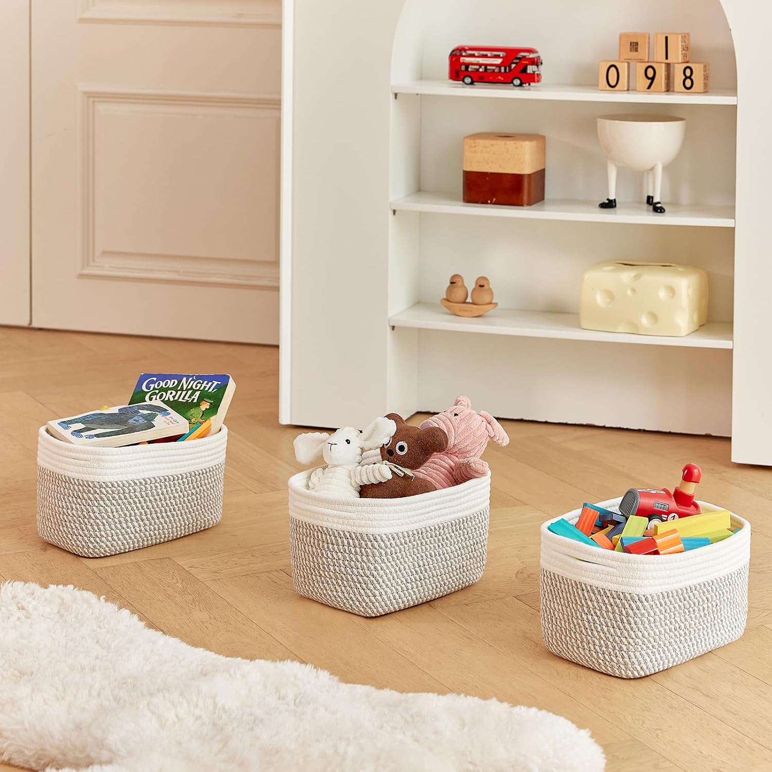 Bathroom Storage Basket / White & Mixed Grey / 10.6 x 6.7 x 6.7