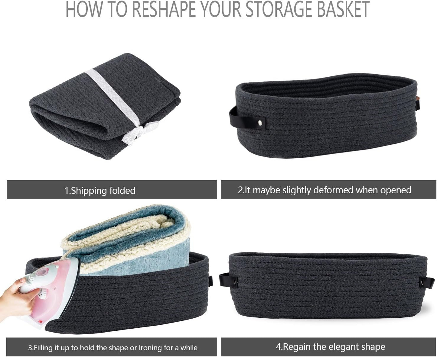 Nursery Basket / Home Decor Organizing Small Baskets / Dark Gray / 13 x 5.9 x 4