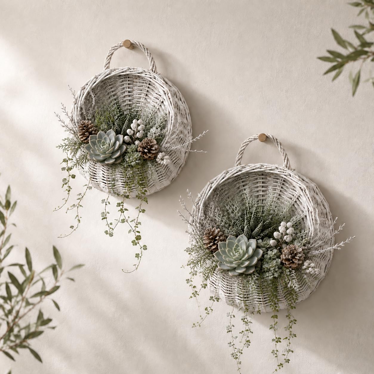 Surroundings 13" Woven Handled Wall Basket / Natural / Set of 2