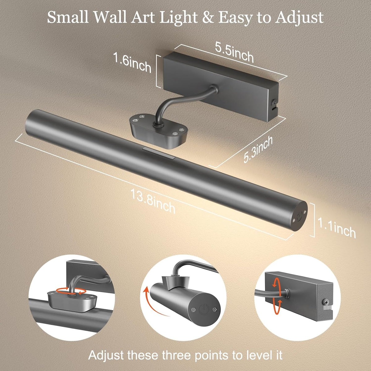 Picture Light for Wall, 4000mAh, 13.8 Inch, 2 Pack Grey | Cordless Rechargeable, LED Art Light with Remote, Dimmable 3