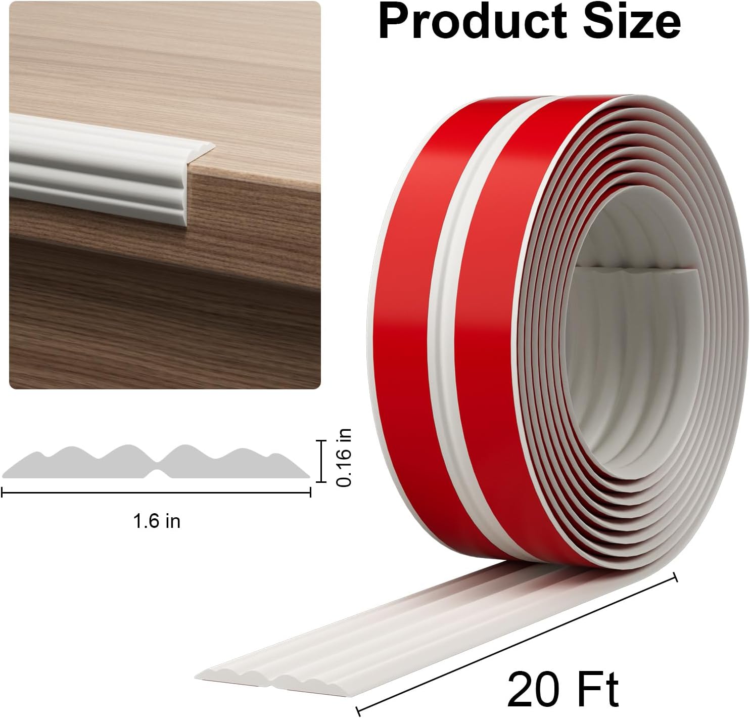 Self-Adhesive Flexible Trim Molding for Inside & Outside Corners / 1.6" W x 20' L / White