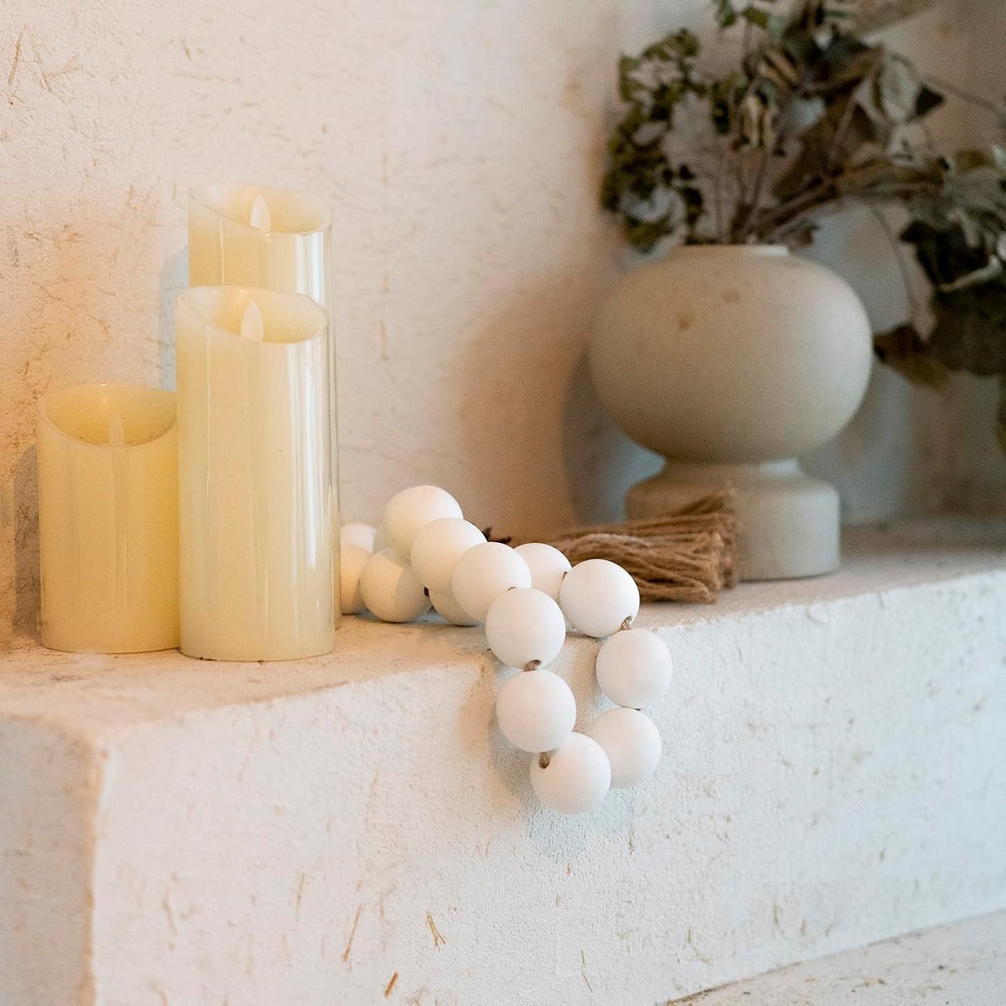 Extra Large Wood Bead Garland / 41 Inches / White