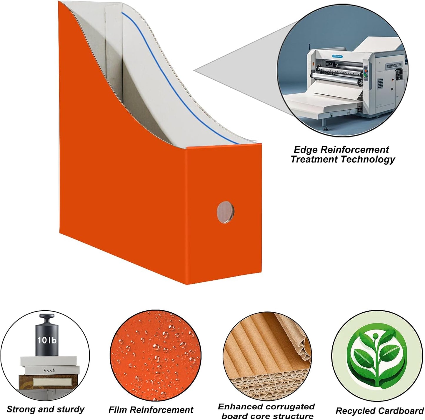 Limitliho 24 Pack Orange-Red Cardboard Magazine Holder for Desk or Shelves | 10.6''H×10.2'L×3.5''W Magazine File