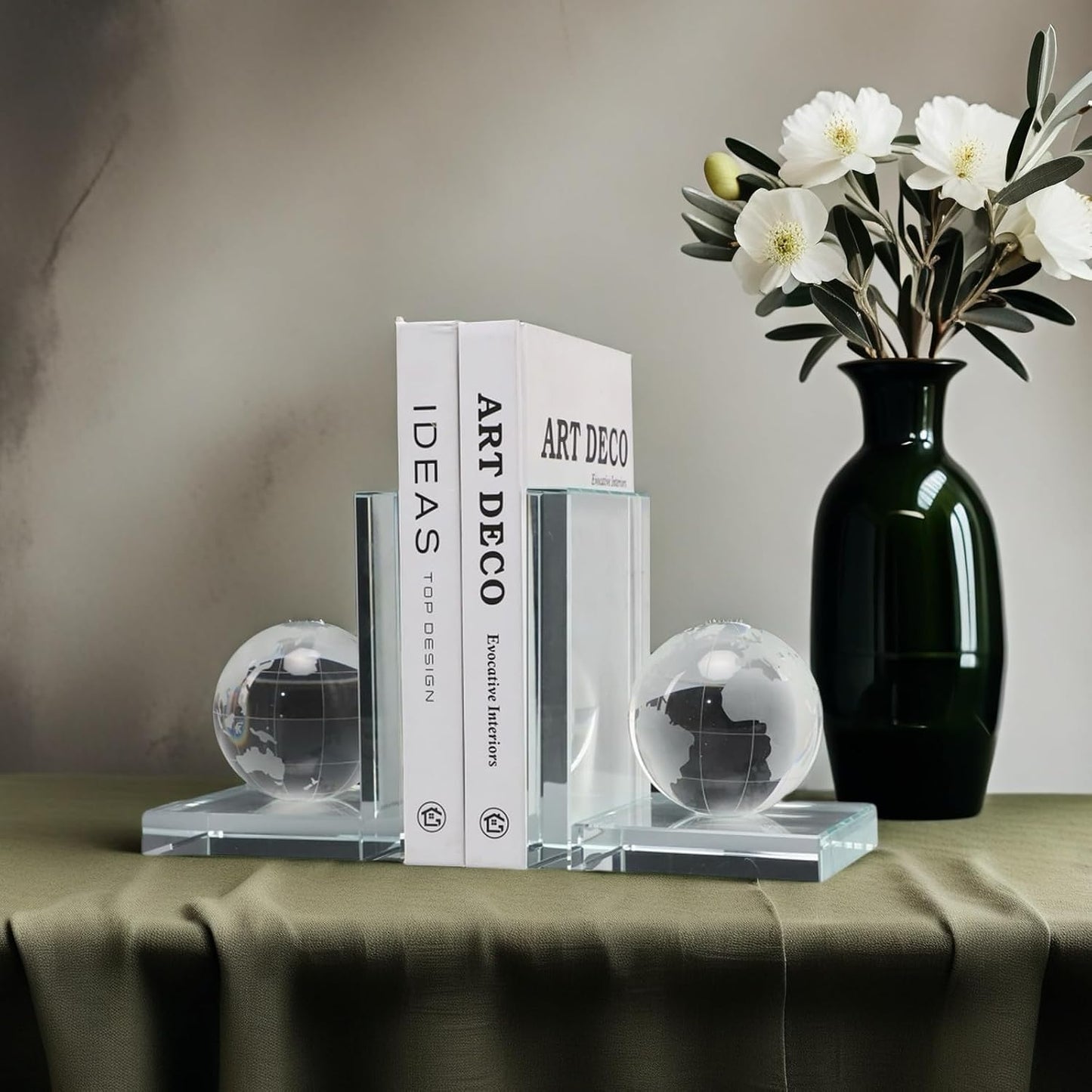 Home Decorative Earth Crystal Bookends for Heavy Book Elegant Glass Bookshelf Room Office Desk Decor