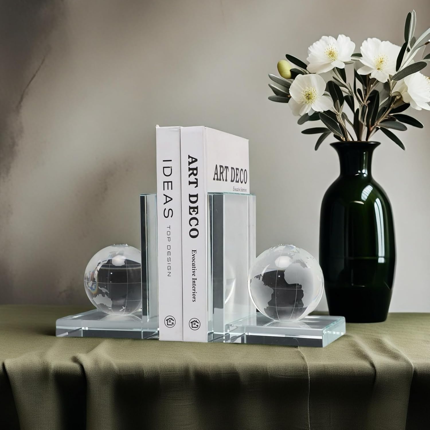 Home Decorative Earth Crystal Bookends for Heavy Book Elegant Glass Bookshelf Room Office Desk Decor