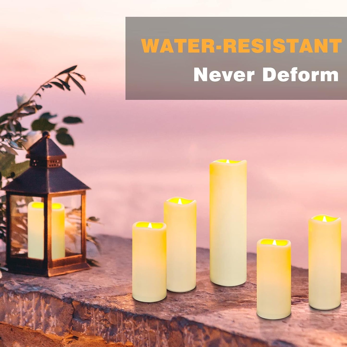 YIWER Plastic Waterproof Flameless Candles Set of 24: Battery Operated Candles Ivory Flickering Pillar Candles Include