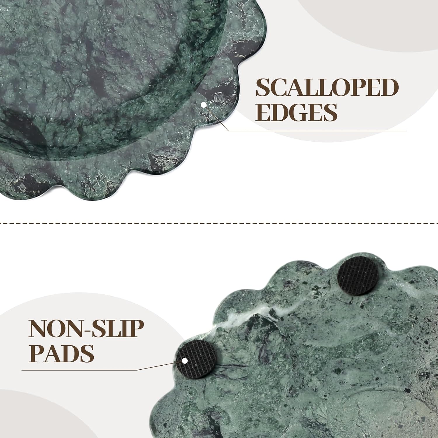 5.51" Scalloped Marble Tray / Sage Green / D=5.51