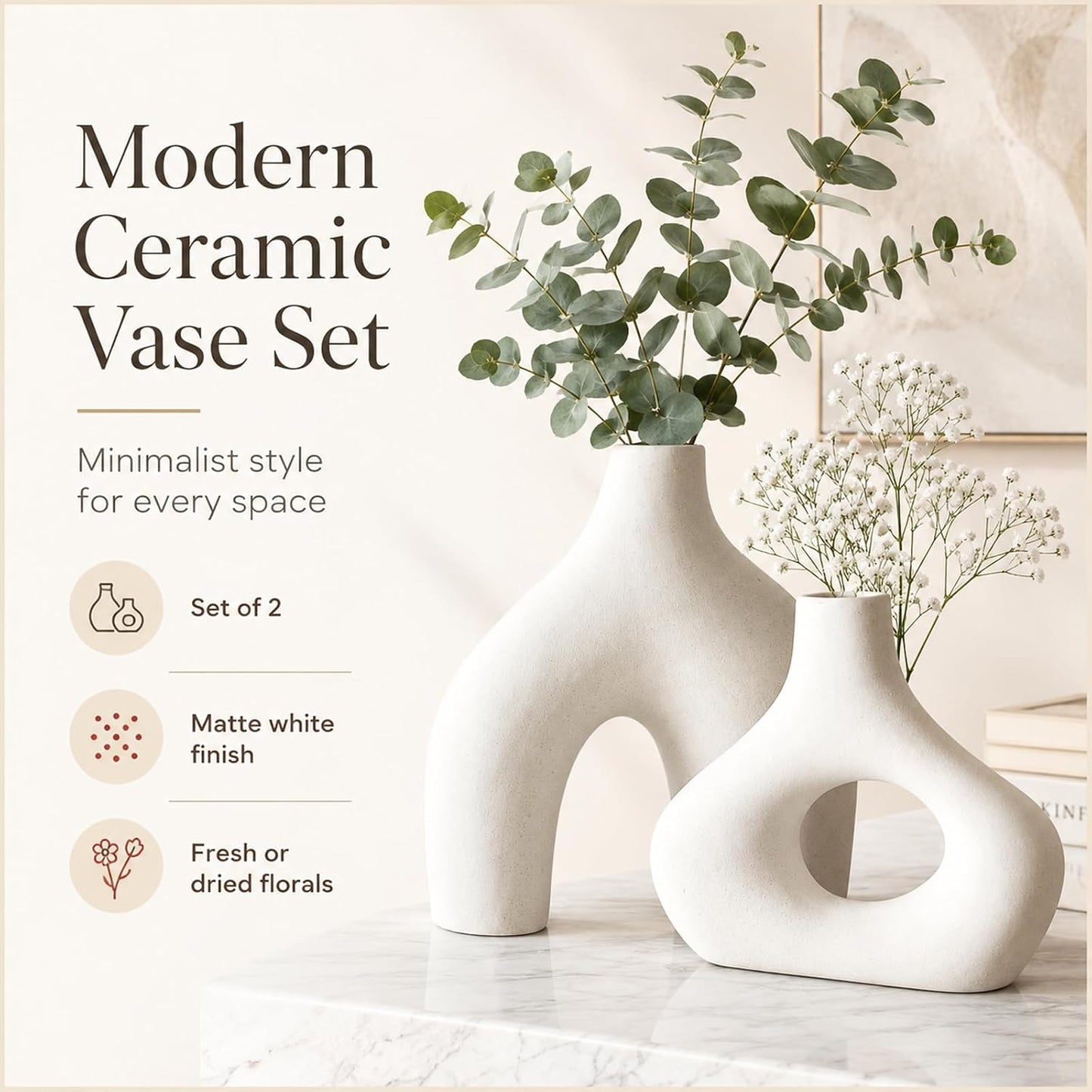 Ceramic Donut Vase Set / White