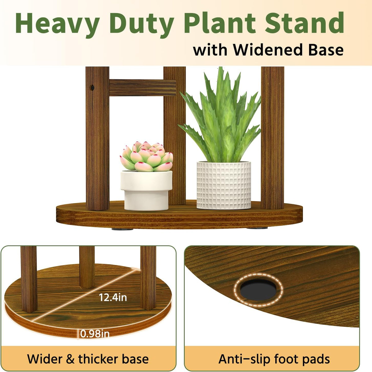 LASZOLA Wood Small Plant Stand Table Tall for Indoor Corner, 3 Tier Brown | Flower Pot Holder Rack for Multiple Plants