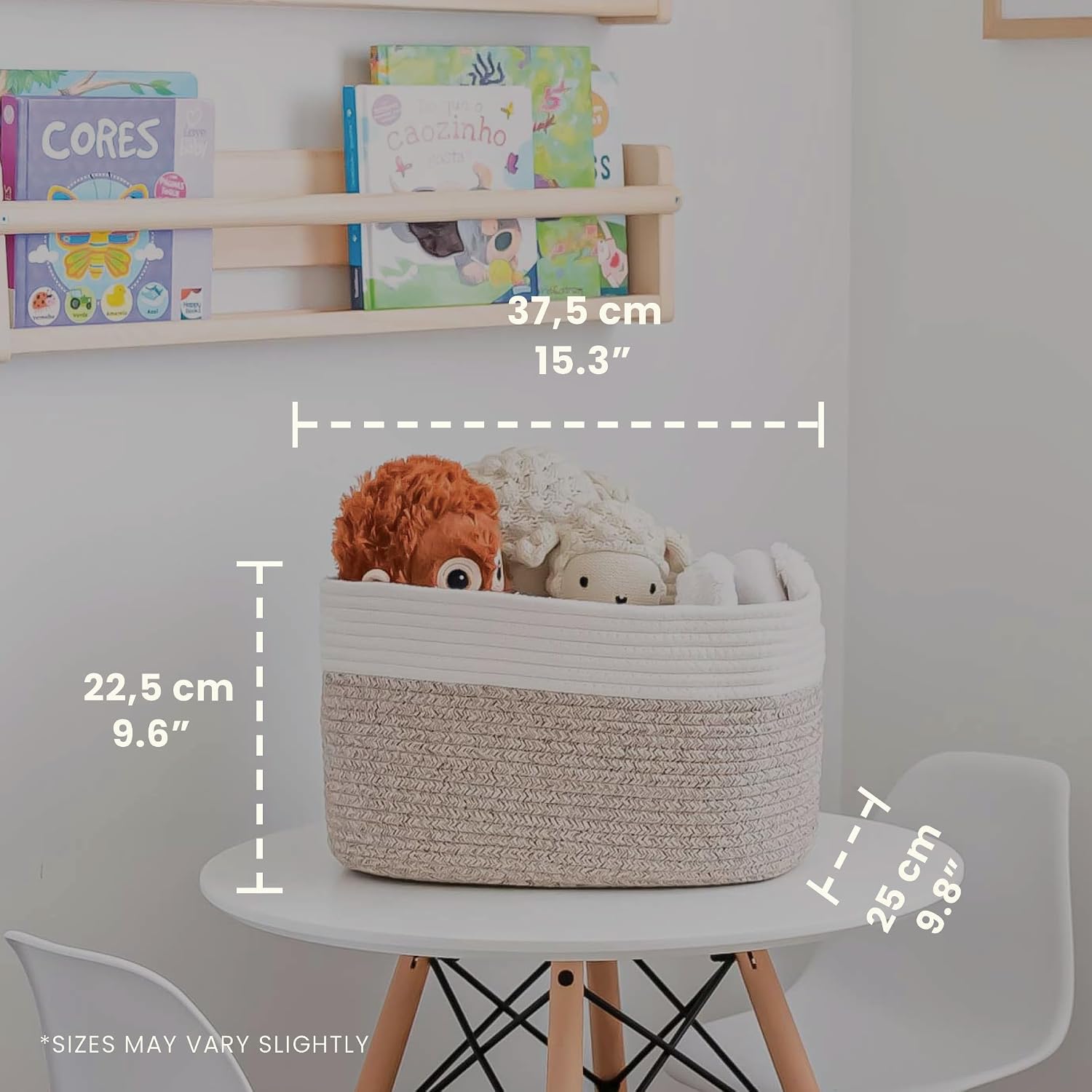 Woven Decorative Basket for Organizing / Brown / Off-white / 15 x 10 x 9