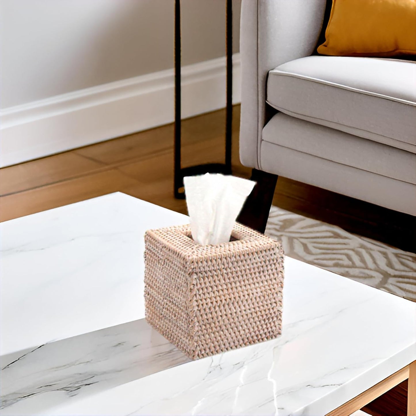 Wicker Tissue Box Holder / Whitewash