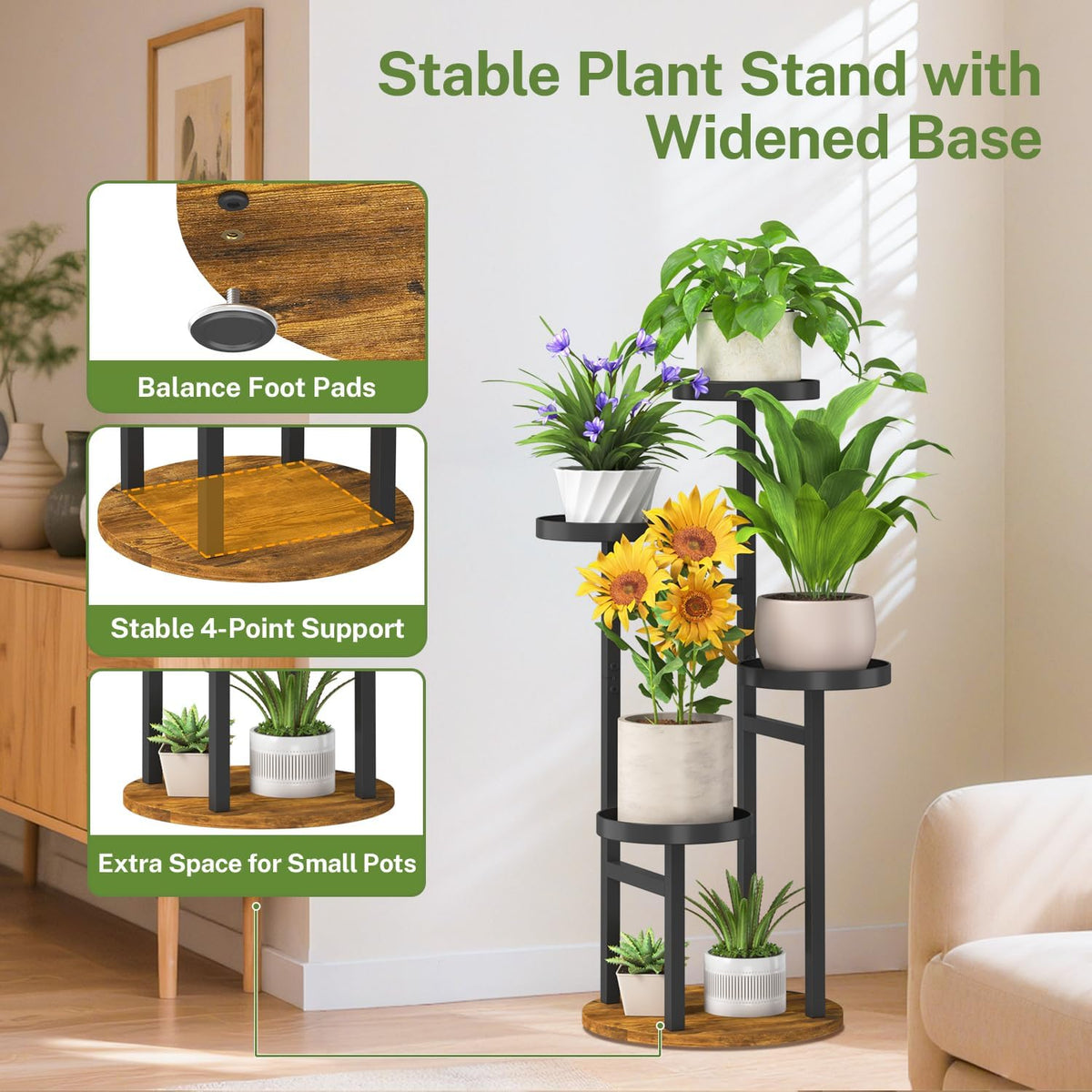 iDavosic.ly 4 Tier Plant Stand Indoor, Corner Tiered Holder Shelf, Brown | Sturdy Tiered Orchid Display Rack, Multiple
