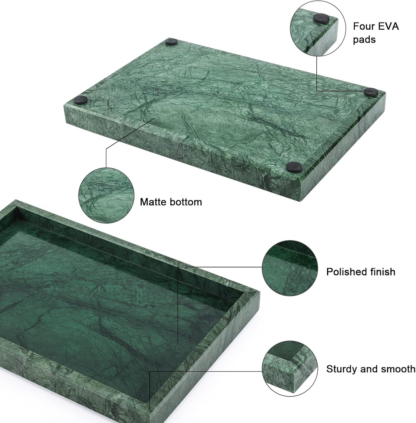 Marble Bathroom Vanity Tray / Blackish Green / 12 x 8 x 1.2