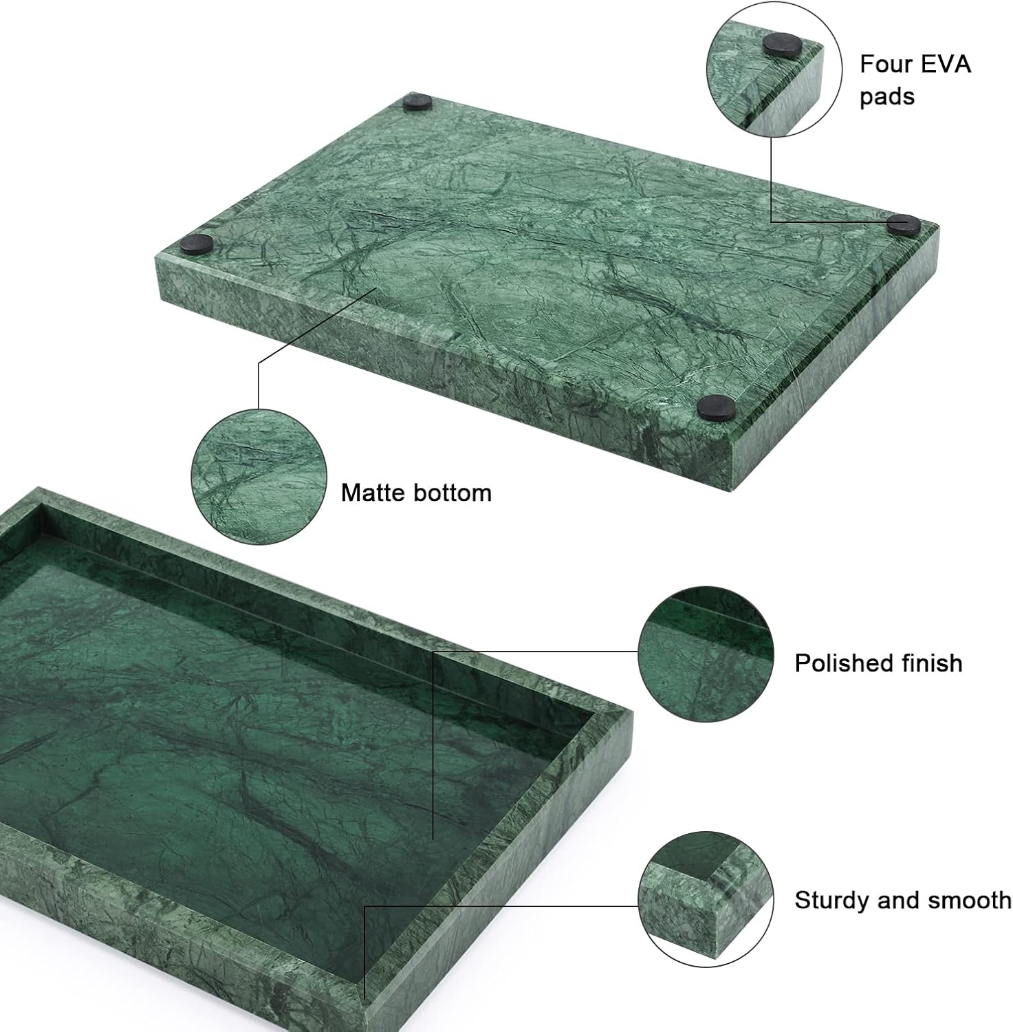Marble Bathroom Vanity Tray / Blackish Green / 12 x 8 x 1.2