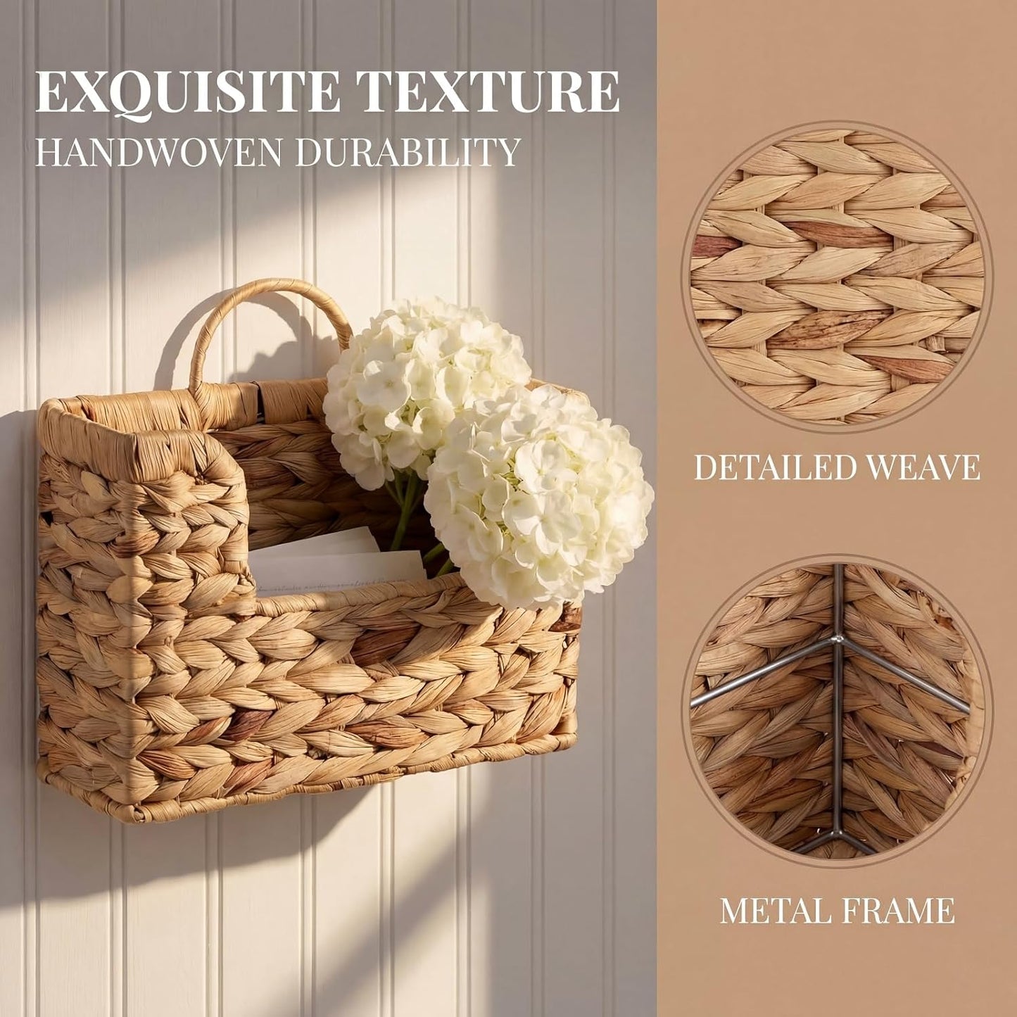 Handwoven Water Hyacinth Wall Basket Storage
