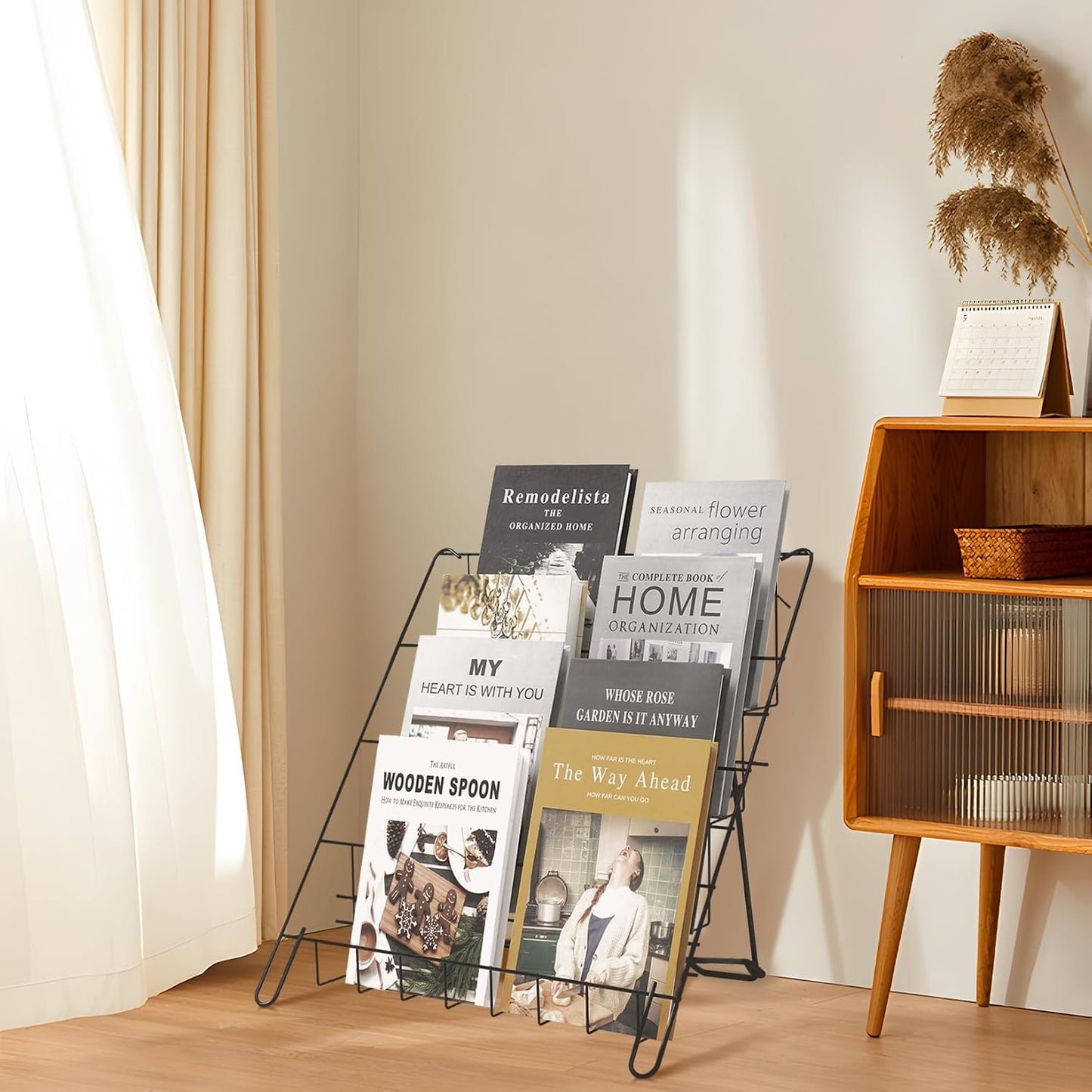 Wire Magazine Rack with 4 Open Tiers Book Signing Rack Tabletop Display Stand Holds Both Magazines and Brochures