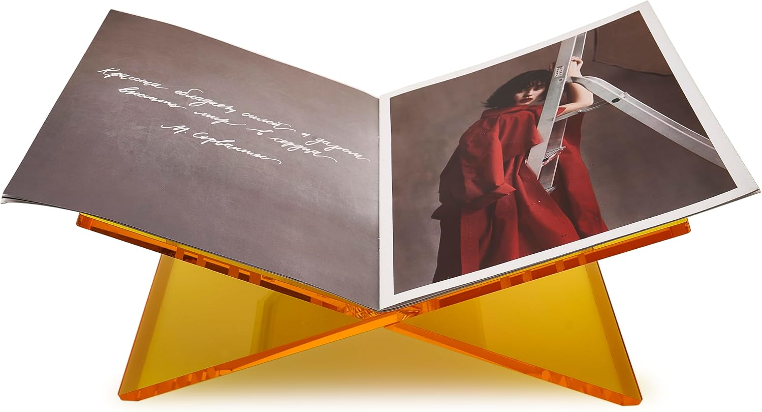 Honygebia Gold Acrylic Book Stands - Cross Frame Acrylic Book Holder, Open Bookstand for Display and Reading, Suitable