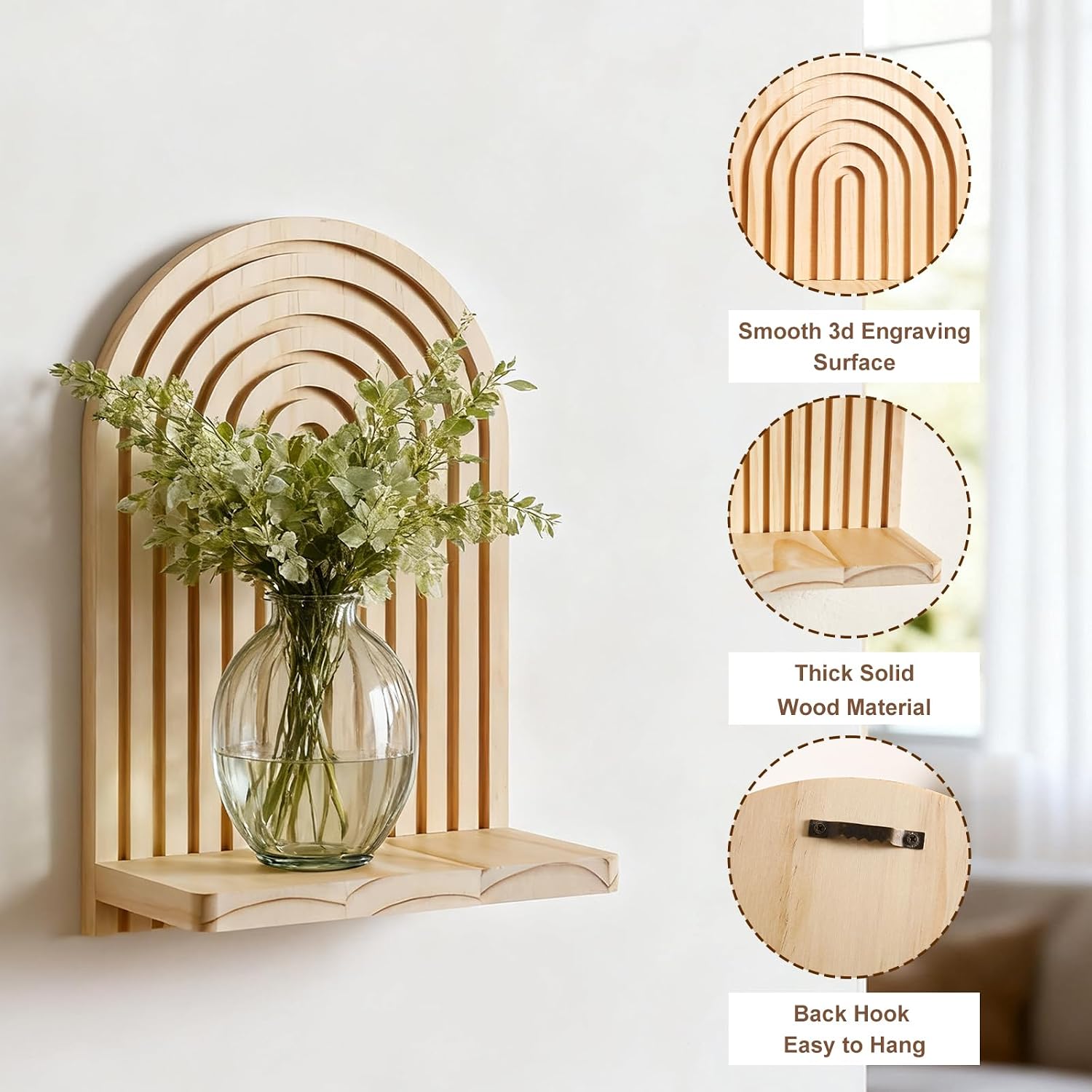 Handmade Rainbow Arch Floating Shelves Trinket Storage Rack Modern Wall / 1 Burlywood / Set of 2