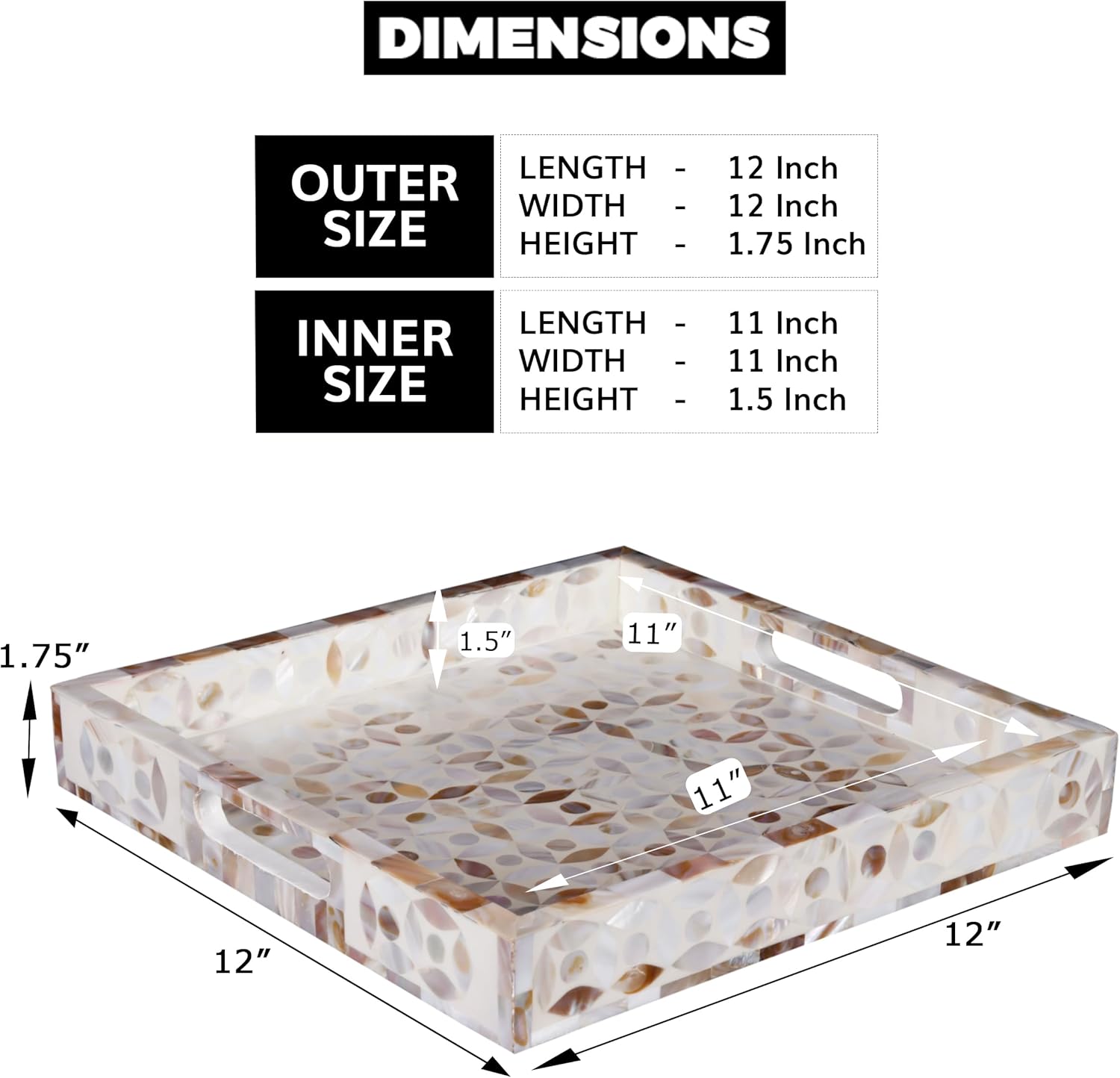 Ottoman Tray / 12 x 12 x 2 / Discovery Jewel Grande
