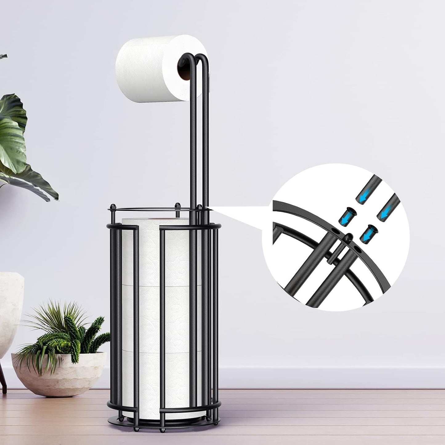 Meangood Toilet Paper Holder Stand and Tissue Paper Roll Dispenser for 4 Mega Rolls, Bathroom Free Standing Tissue Roll