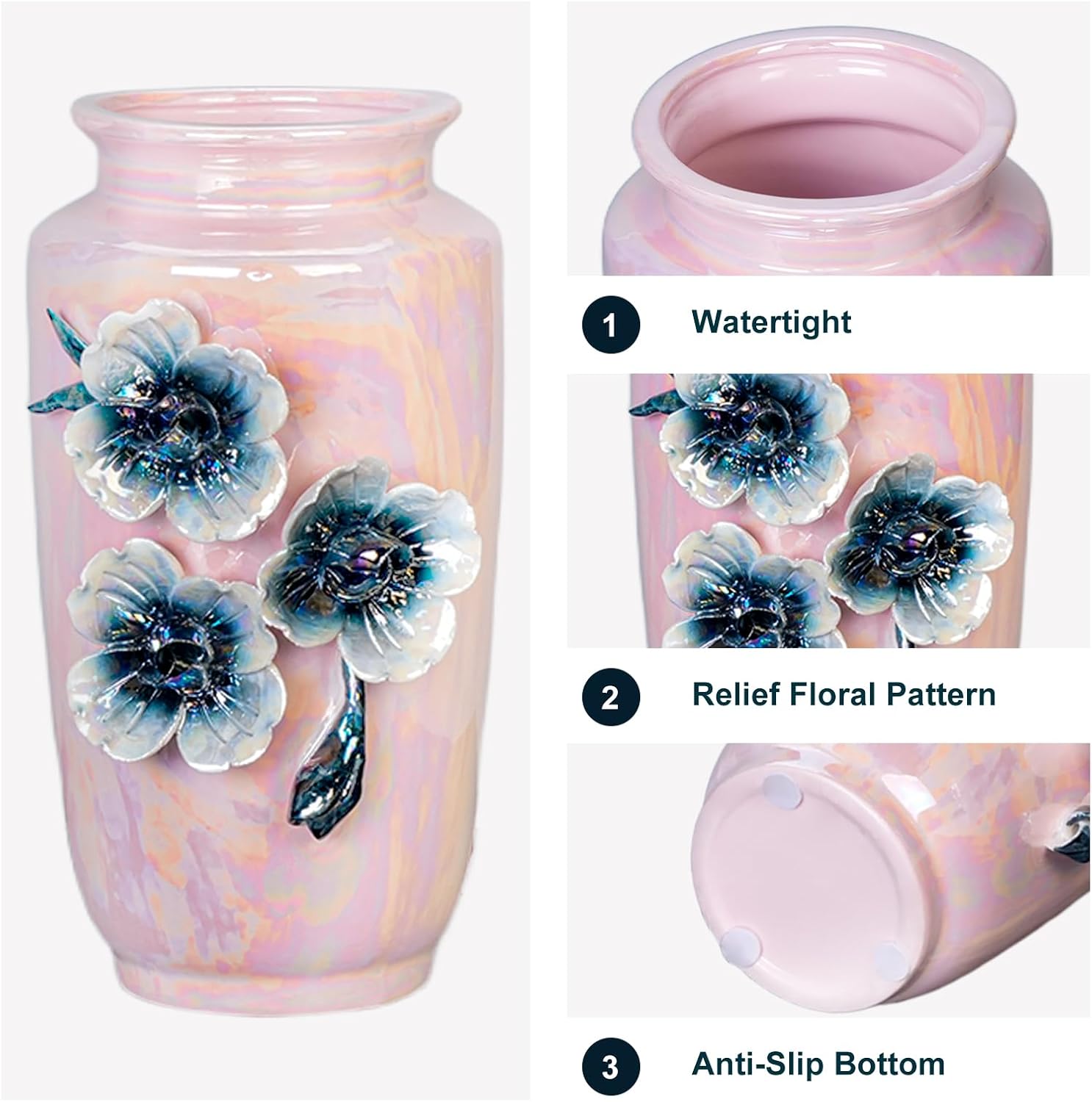 Ceramic Vase / Small Vase for Flowers / Pink / 7 Inch