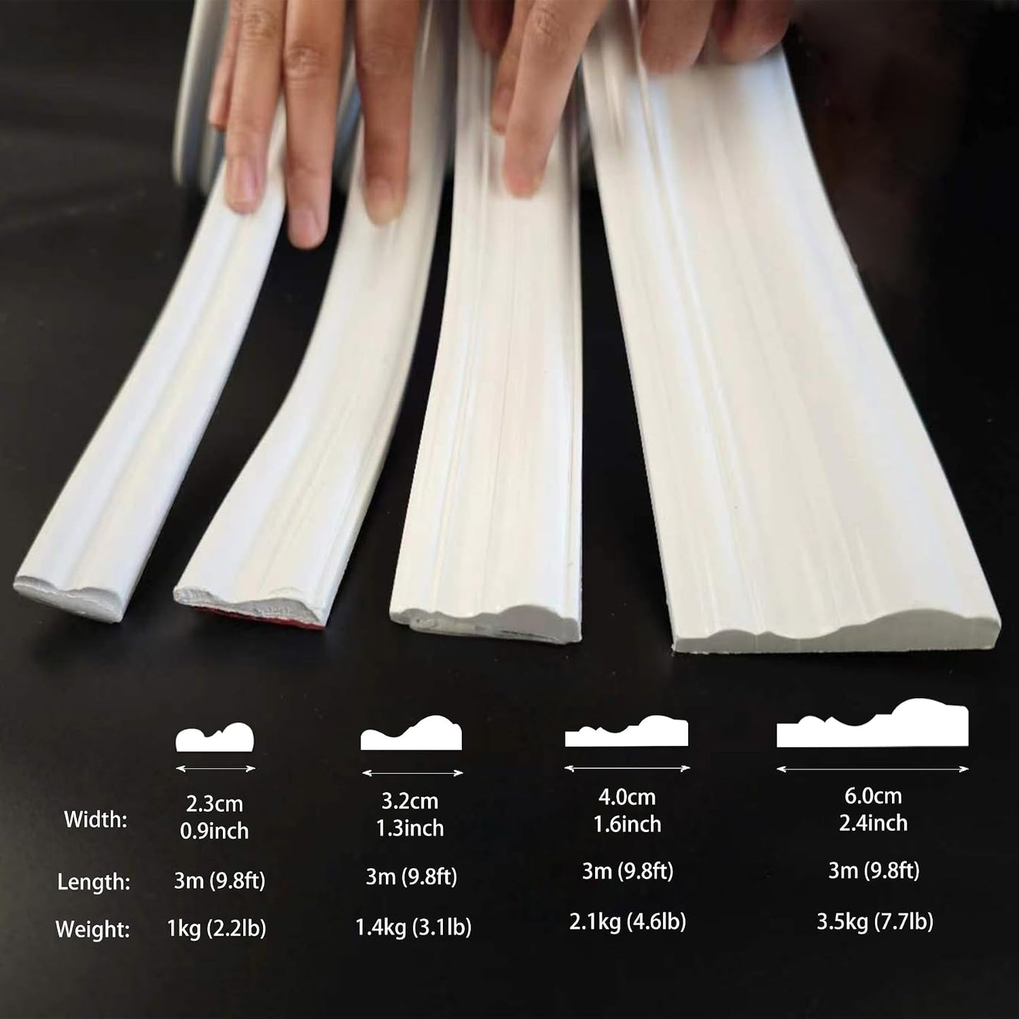 Peel and Stick Chair Rail Molding / 3m x 23mm / White