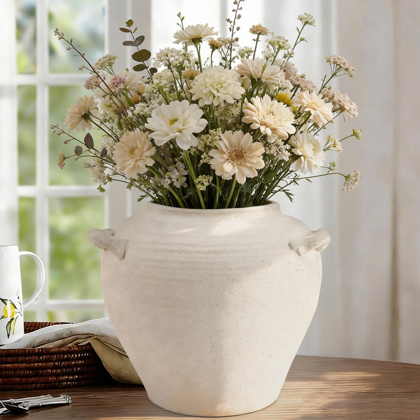 Large White Ceramic Vase Rustic Farmhouse Vase / 7 Inch-white / 7 Inch
