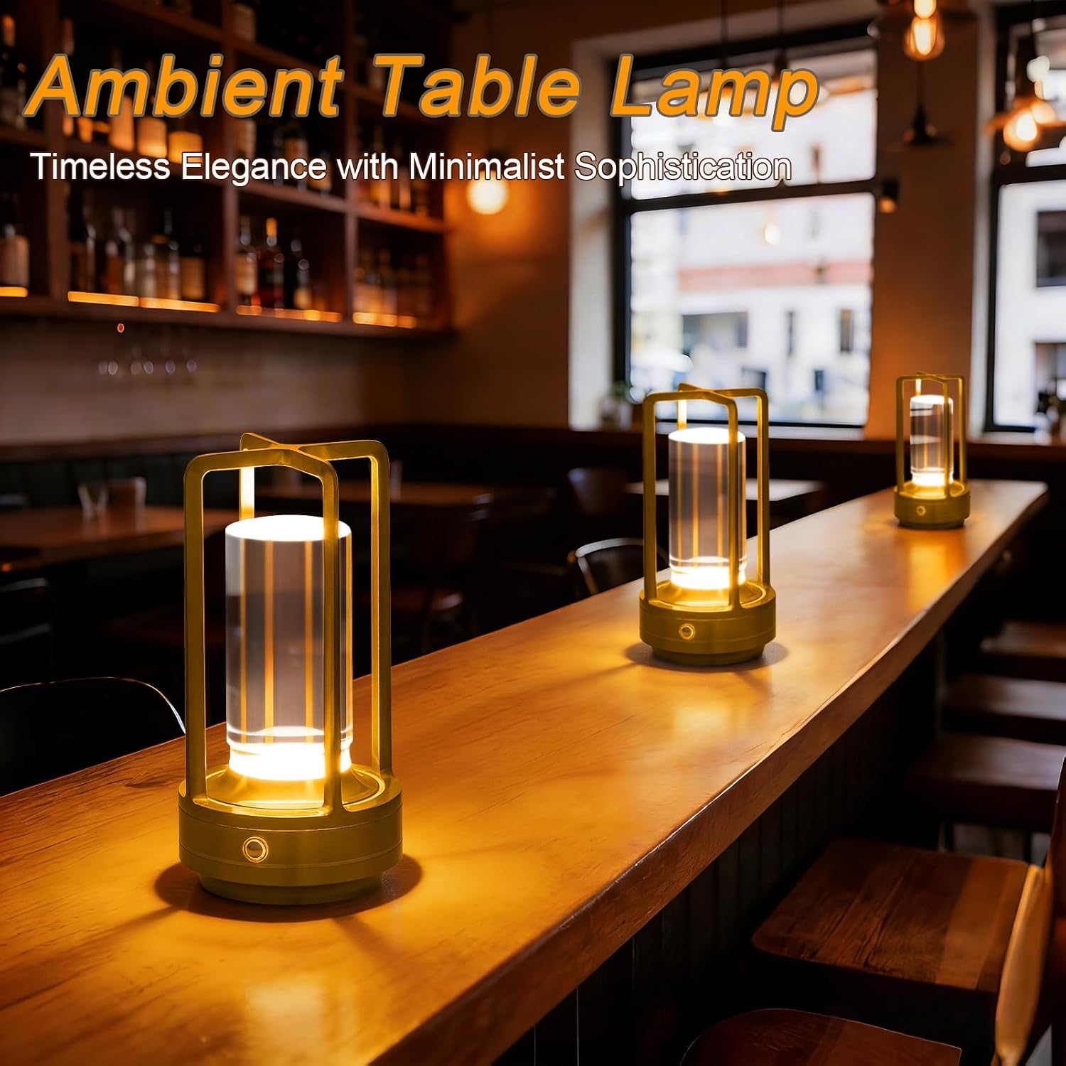 Cordless Table Lamp Rechargeable Small Crystal Lamp, Gold | Stepless Dimming 3 Color Nightstand Bedside Lamp, Metal LED