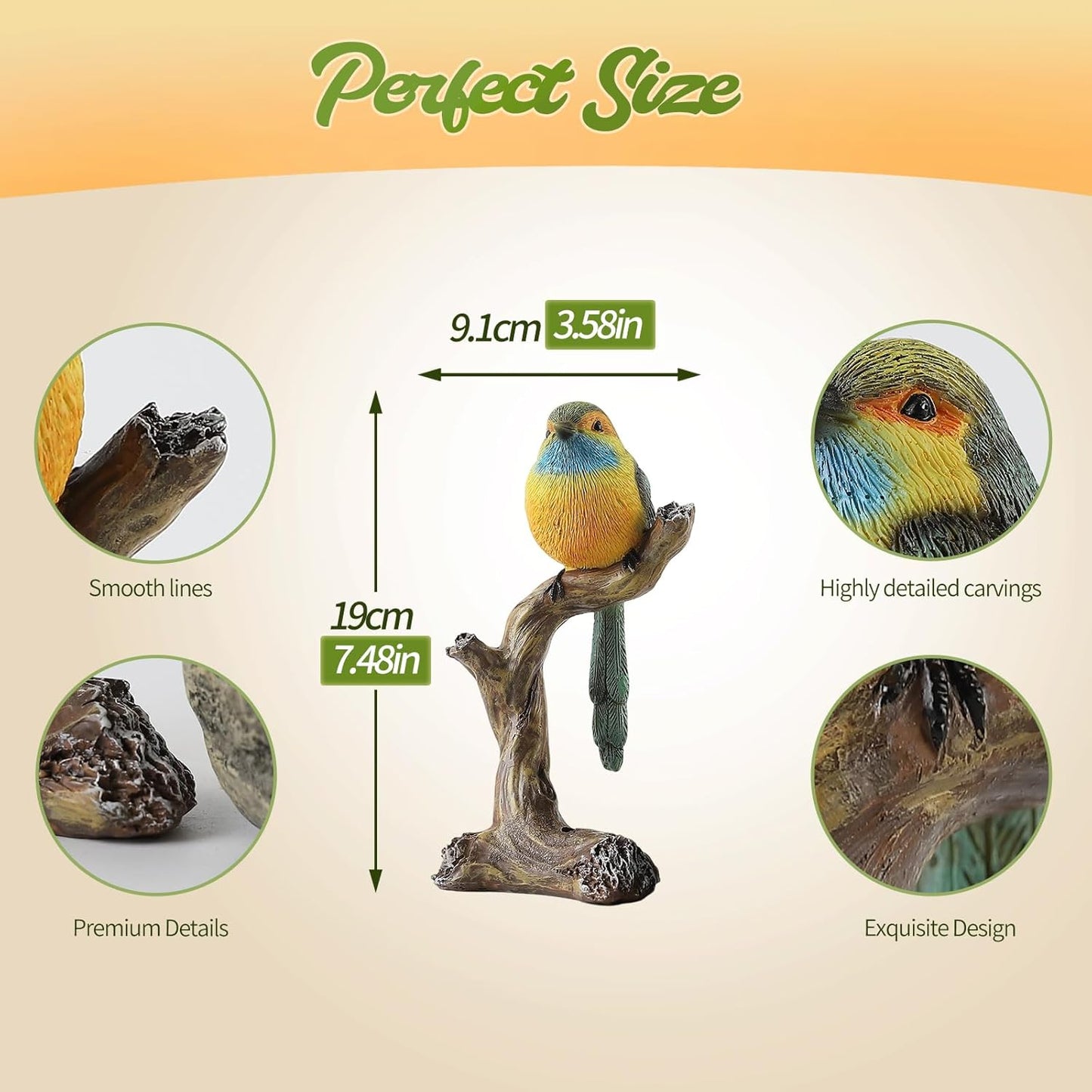 Colorful Resin Bird Figurine on Branch / On The Branch