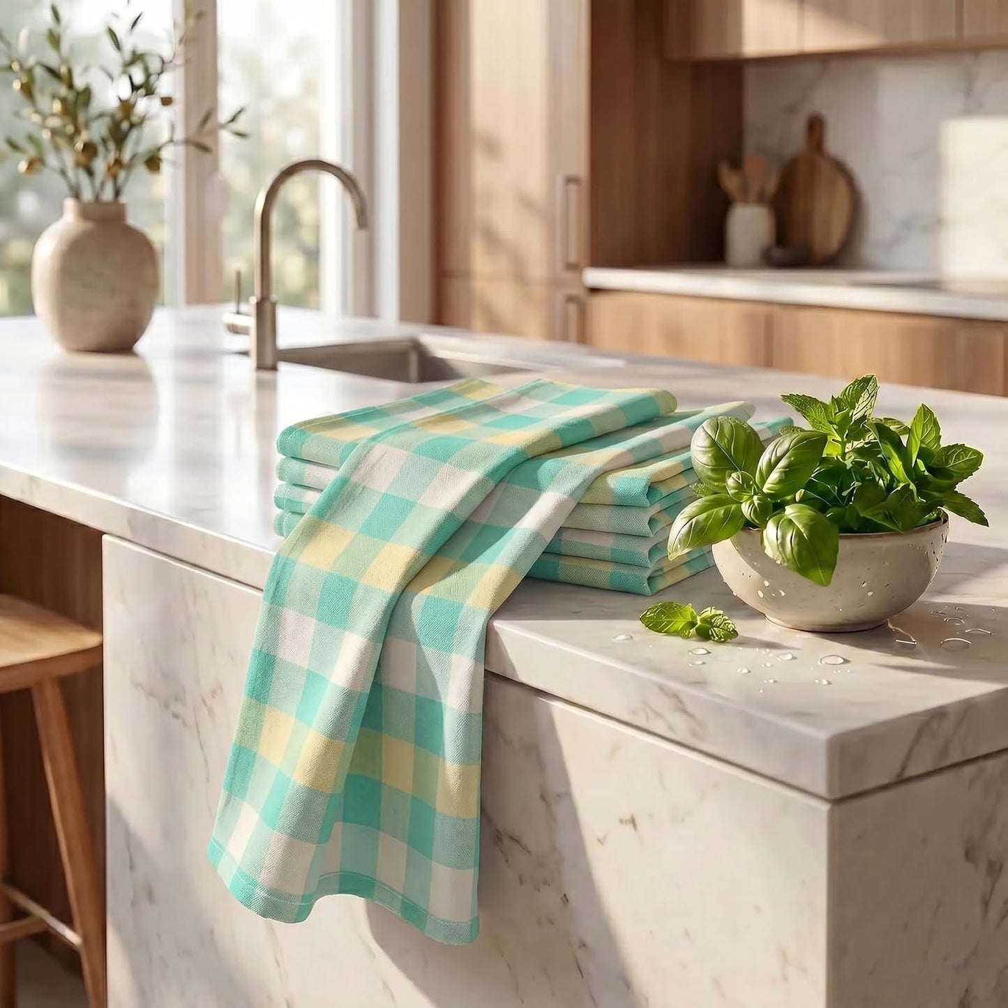Urban Villa Kitchen Towels Cotton Dish Towels 20”x30” (Set of 6) Greensand