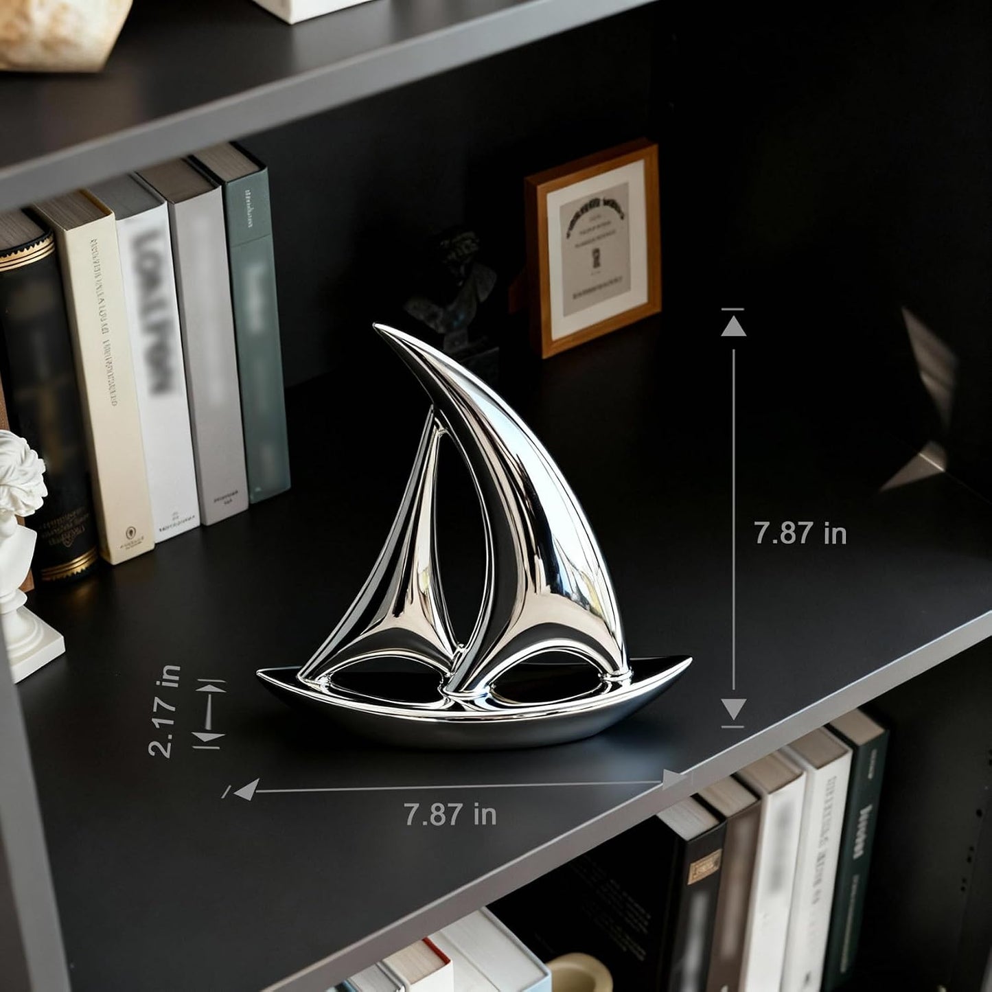 Mirror-Finish Nautical Coastal Boat Figurine / Electroplated Silver