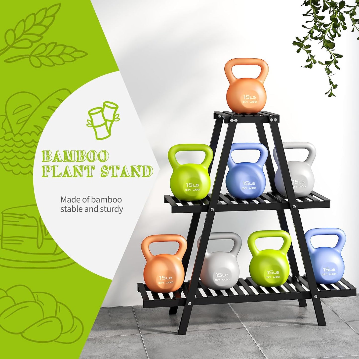 BMOSU Plant Stand Bamboo for Indoor Outdoor Tiered Plant Shelf 8 Potted Flower Holder Ladder Rack Garden Balcony Living