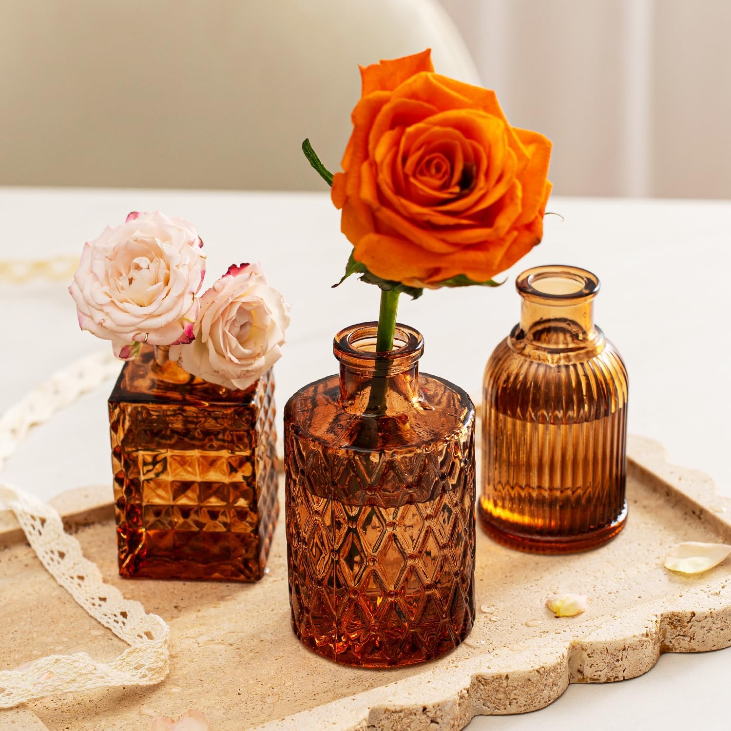 Glass Bud Vase Pcs / Amber / Clear / Set of 12