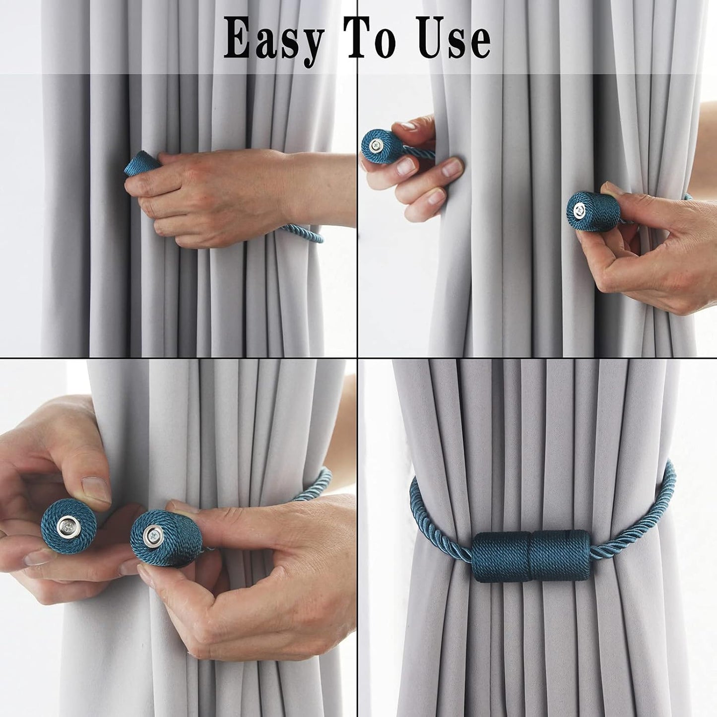 Magnetic Curtain Tiebacks Holdbacks Decorative Tie Backs for Windows Porlau | 6 Pack Blue Modern Outdoor Drapes