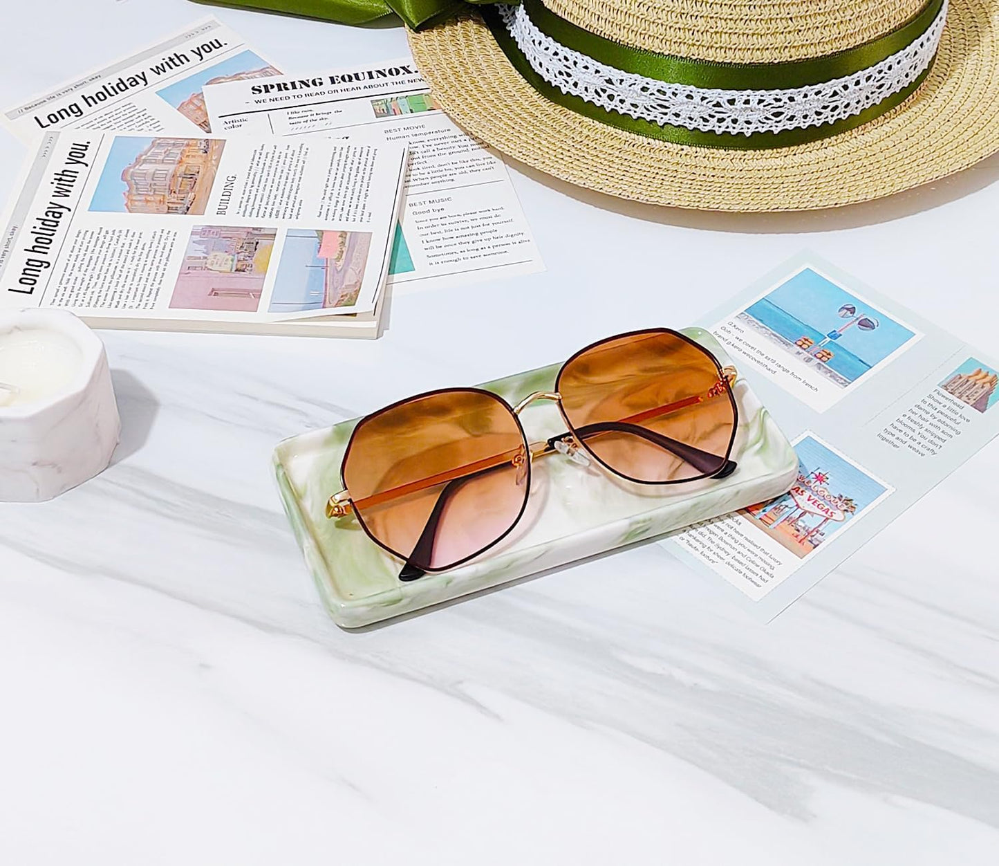 Tiny Ceramic Countertop and Vanity Tray for Cosmetics / 6.4 x 3 x 0.5 / Green